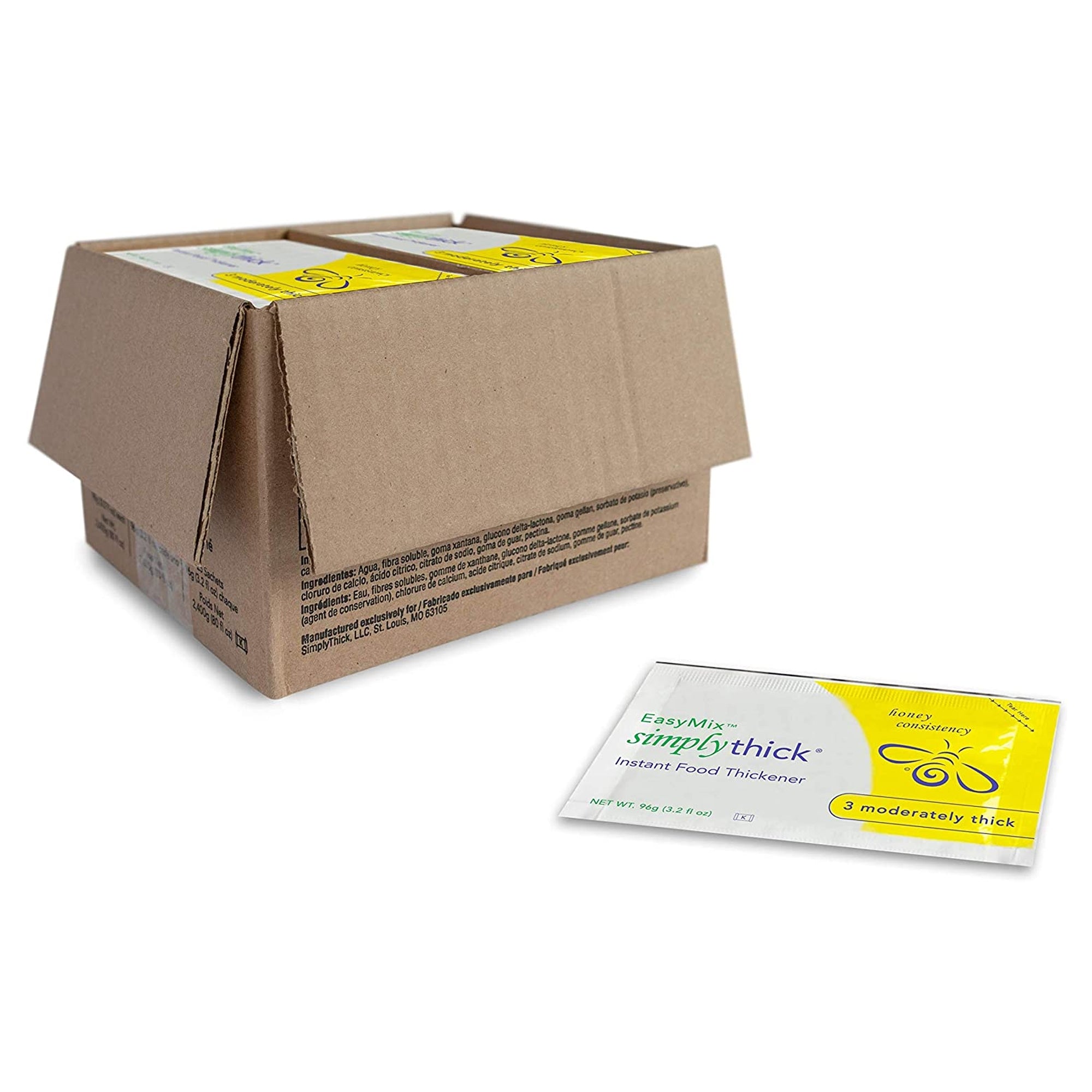 Espesante para alimentos y bebidas SimplyThick Easy Mix, paquete individual de 96 gramos, gel sin sabor, nivel IDDSI 3, moderadamente espeso/liquidado, tipo de empaque: individual