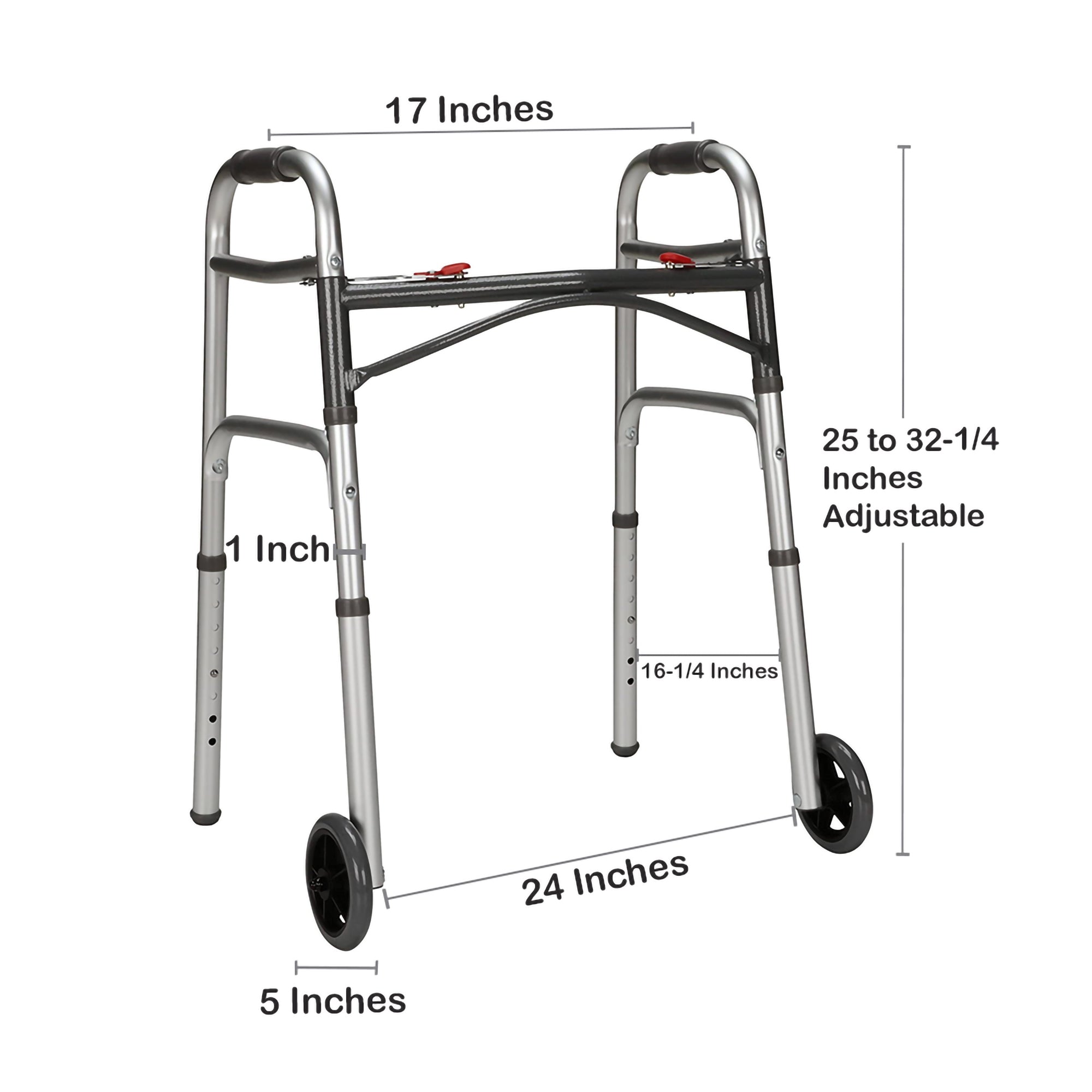 McKesson Dual Release Folding Walker with Wheels | 350 lbs Capacity, Adjustable Height (25–32.25 Inch)
