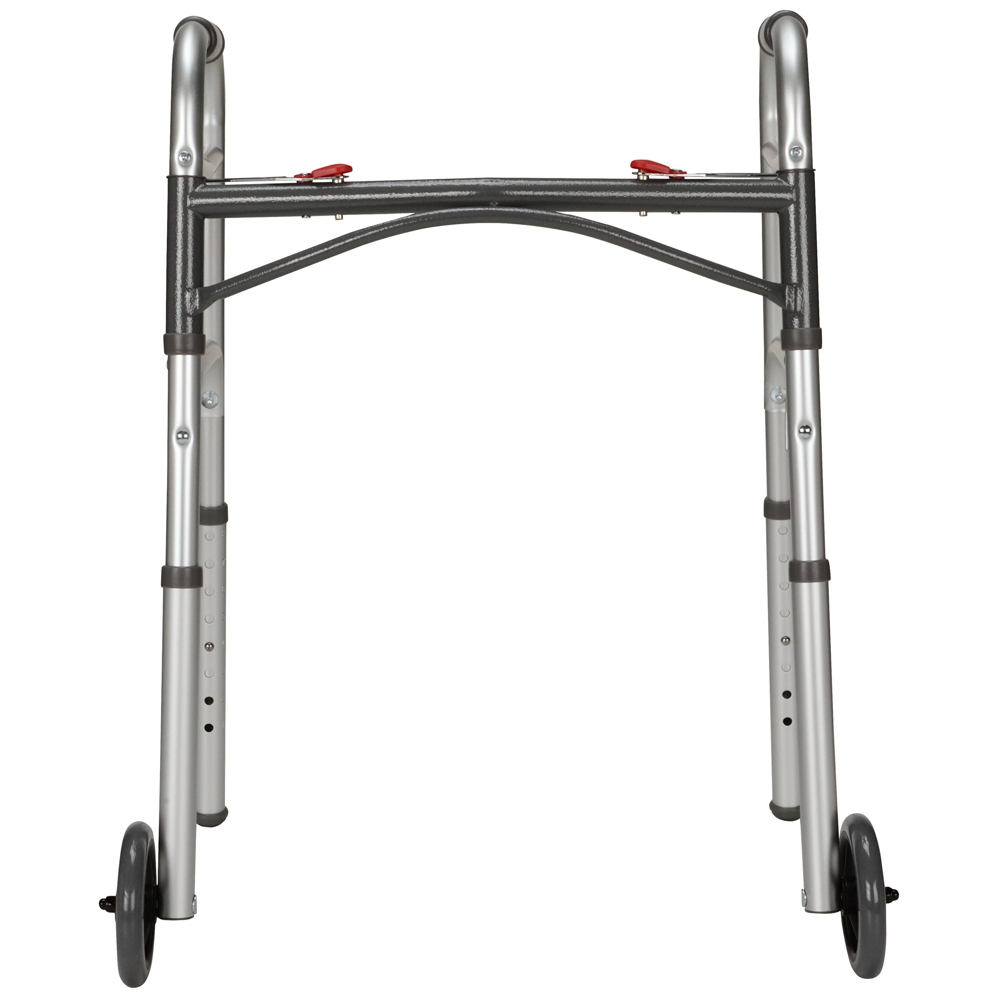 McKesson Dual Release Folding Walker with Wheels | 350 lbs Capacity, Adjustable Height (25–32.25 Inch)