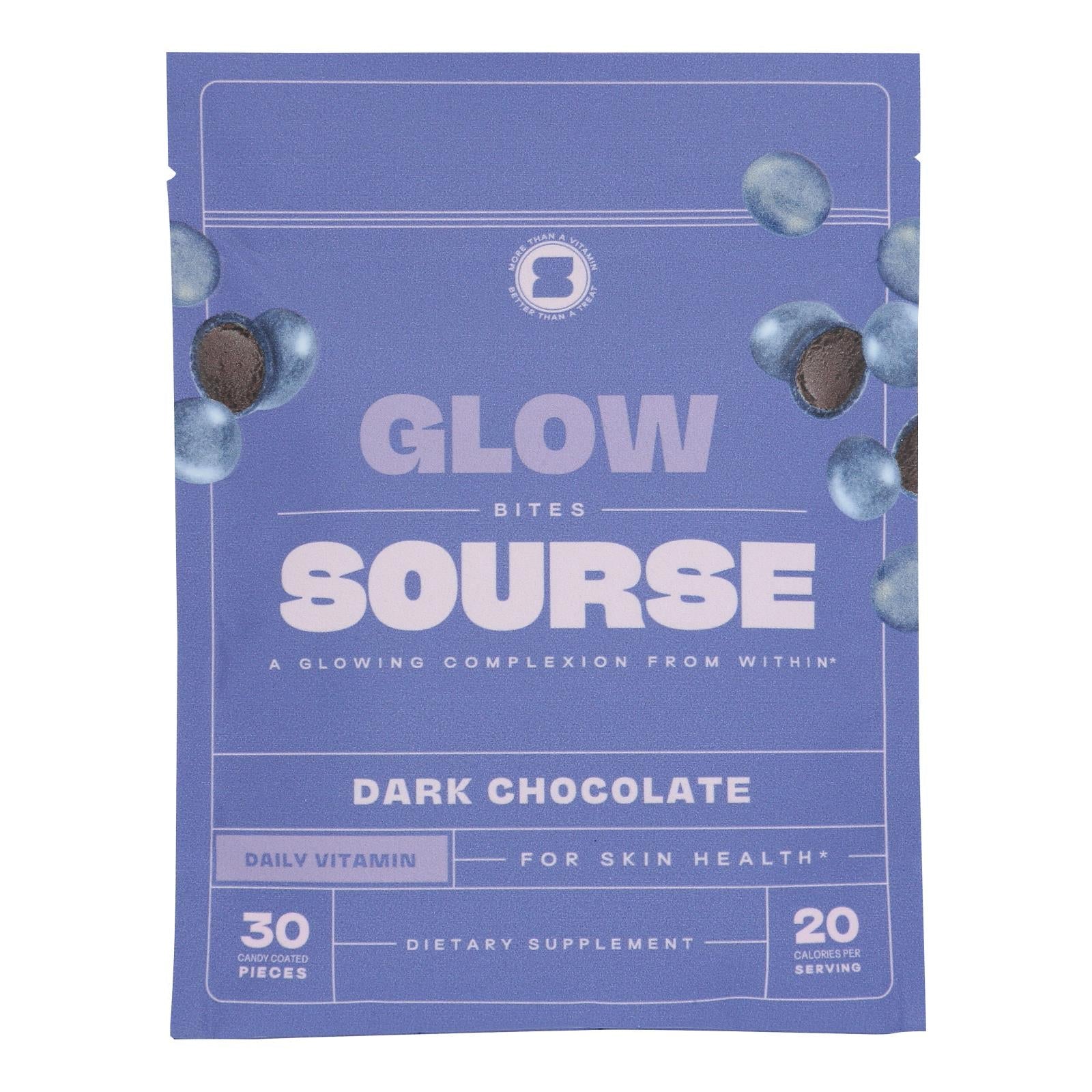 Fuente: Glow Bites Chocolate con infusión de vitaminas - Caja de 6 (2.2 oz)