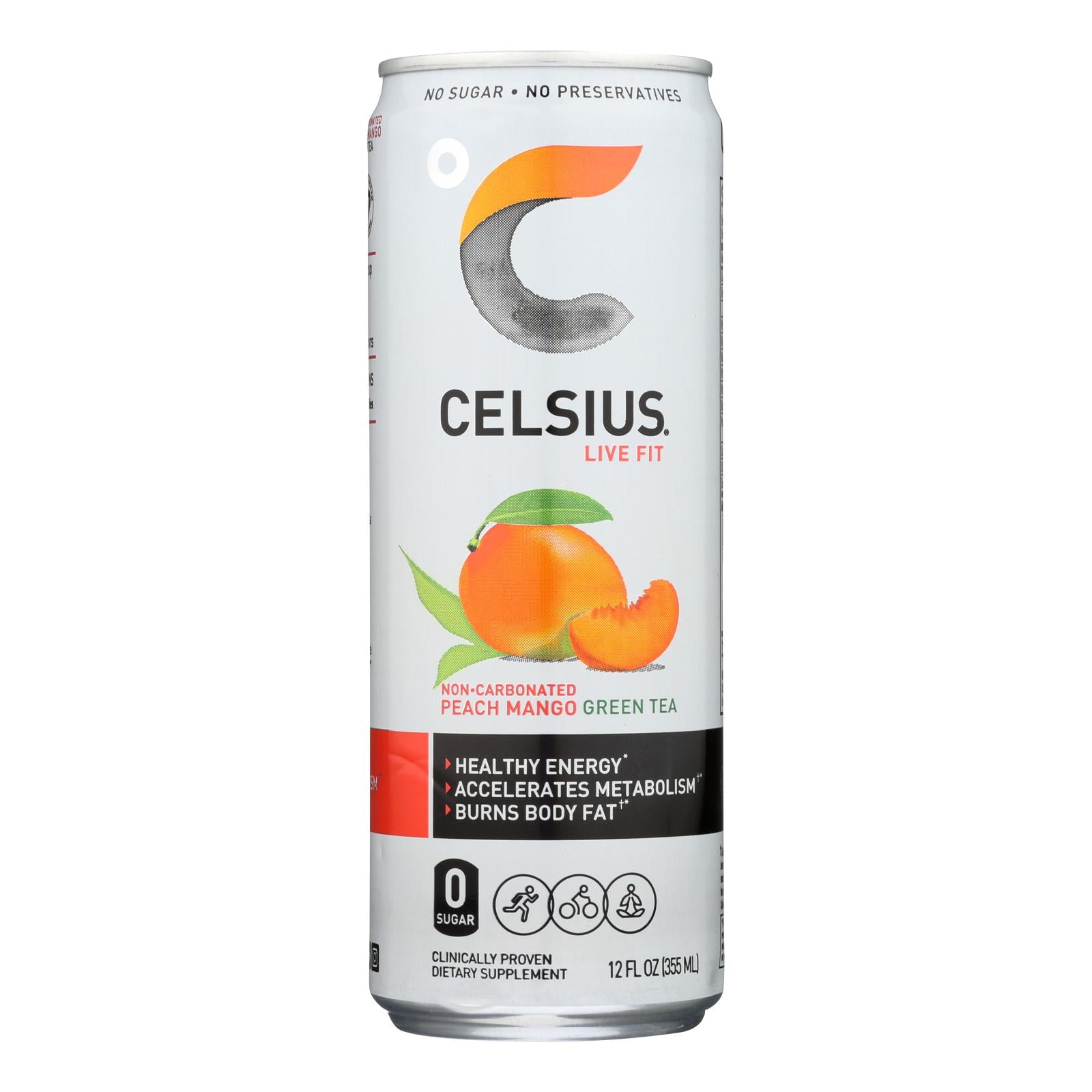 Té verde sin gas Celcius Live Fit Melocotón Mango - Caja de 12 - 12 oz