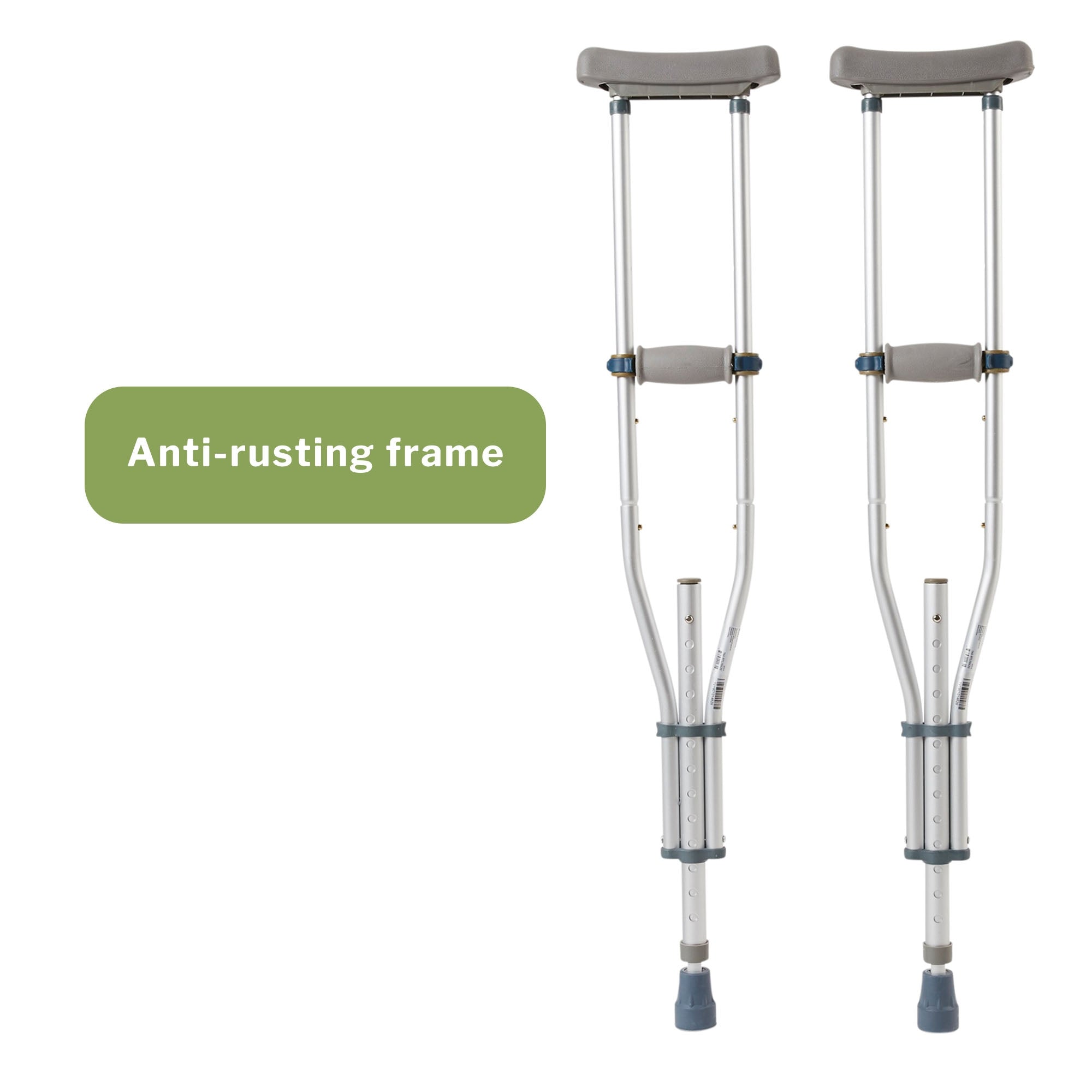 underarm crutches mckesson youth adult tall adult 4 foot 6 inch to 6 foot 6 inch user height aluminum frame 300 lbs weight capacity packaging type box