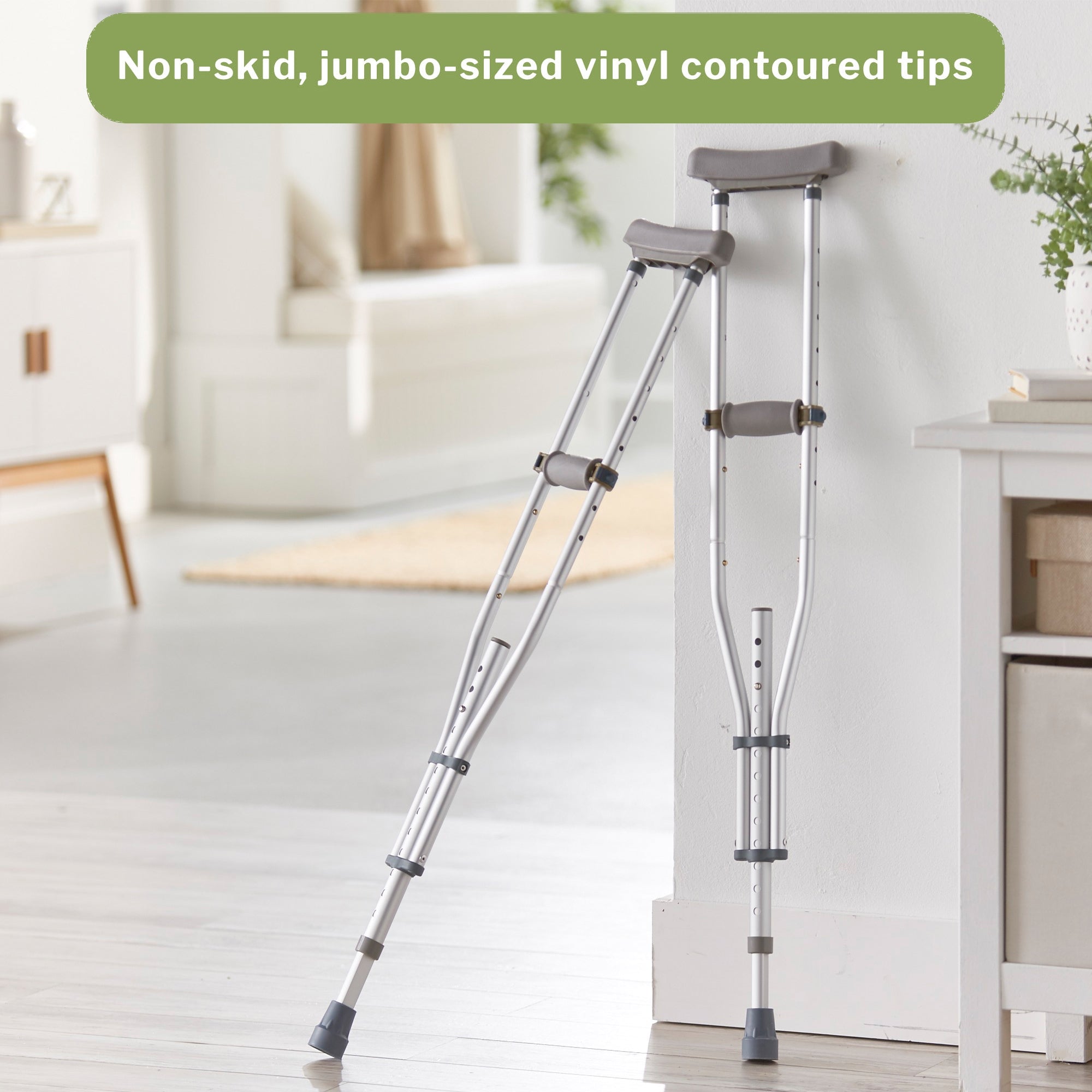 underarm crutches mckesson youth adult tall adult 4 foot 6 inch to 6 foot 6 inch user height aluminum frame 300 lbs weight capacity packaging type box