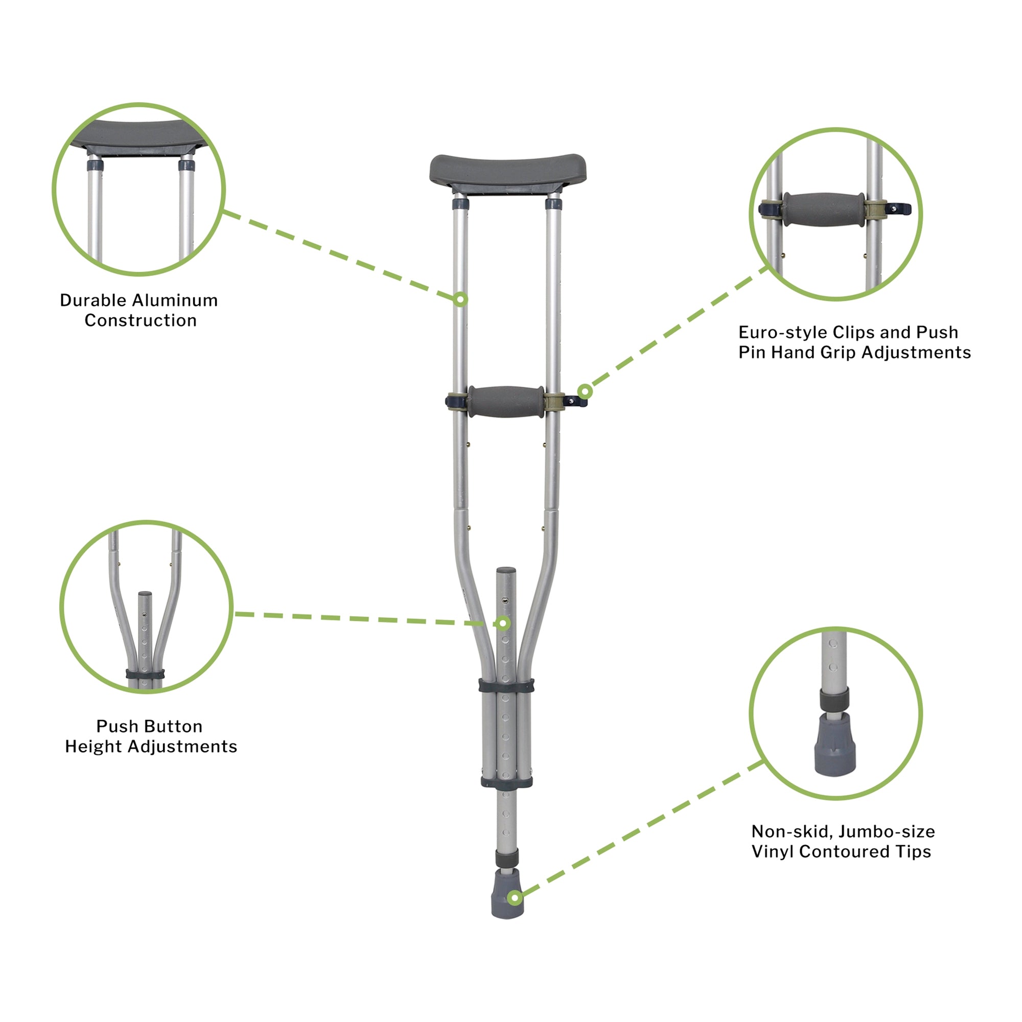 underarm crutches mckesson youth adult tall adult 4 foot 6 inch to 6 foot 6 inch user height aluminum frame 300 lbs weight capacity packaging type box