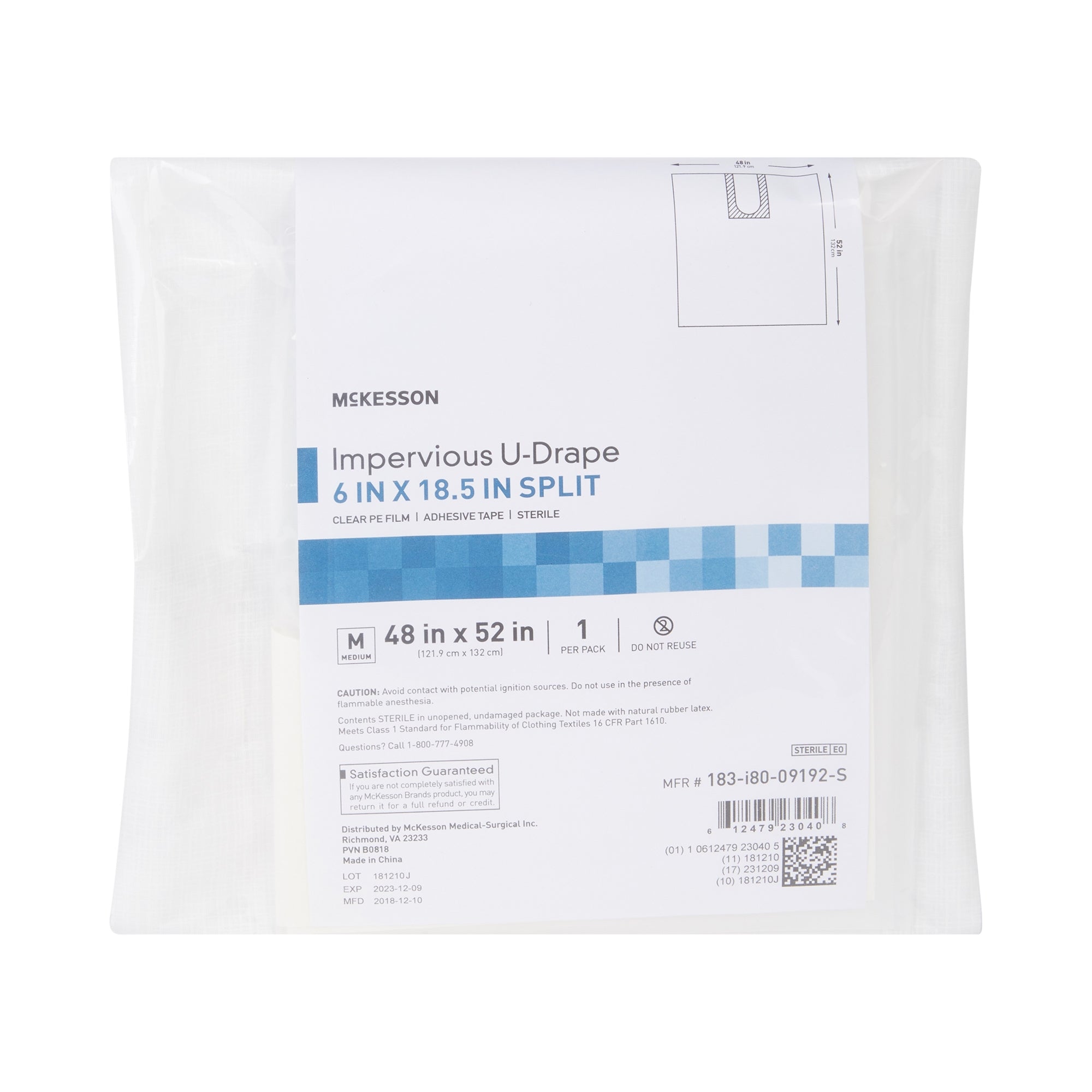 Orthopedic Drape McKesson Impervious U-Drape 52 W X 48 L Inch Sterile, Packaging Type- Case