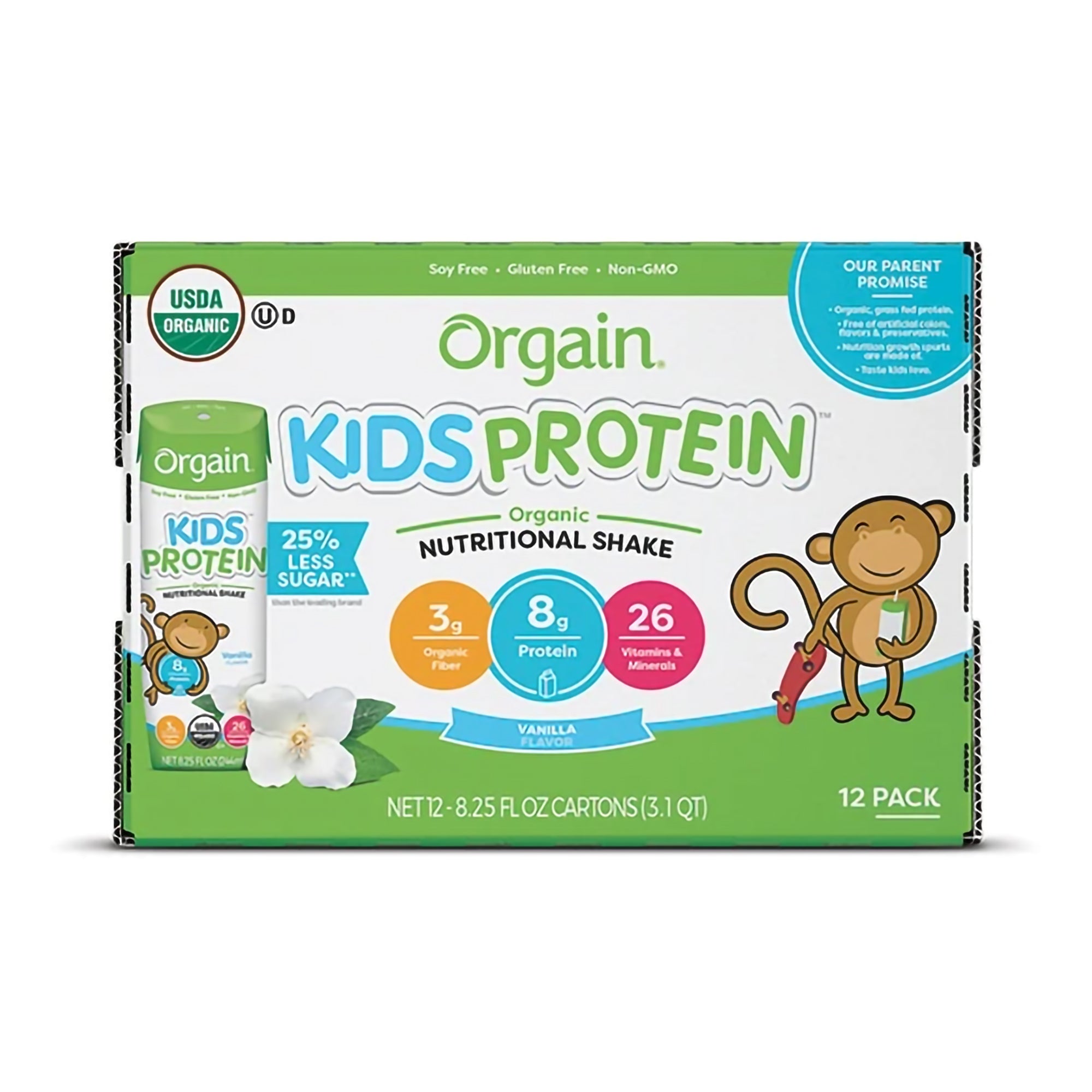 Pediatric Oral Supplement Orgain Kids Protein Organic Nutritional Shake Vanilla Flavor 8.25 oz. Carton Liquid Organic,Packaging Type- Each