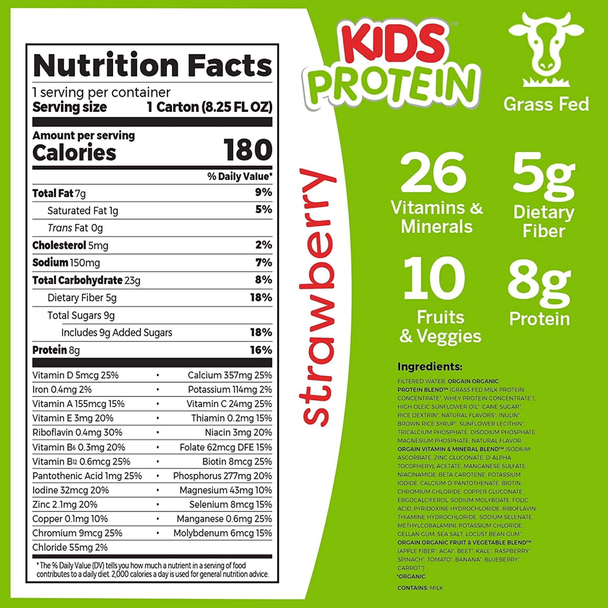 Pediatric Oral Supplement Orgain Kids Protein Organic Nutritional Shake Strawberry Flavor 8.25 oz. Carton Liquid Organic,Packaging Type- Each