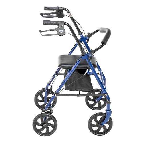 4 wheel steel rollator w 8 casters basket loop blue