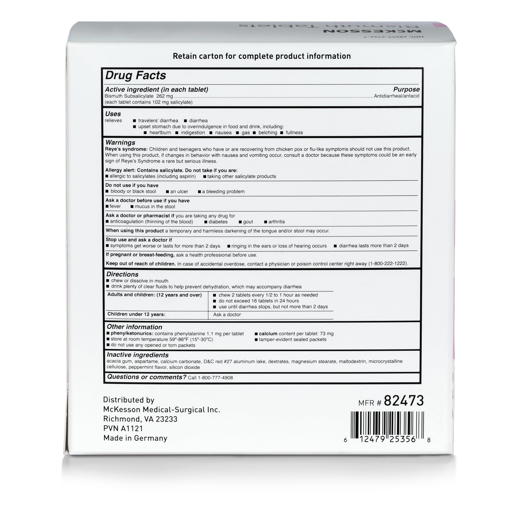 Anti-Diarrheal McKesson Brand 262 mg Strength Tablet 100 per Box