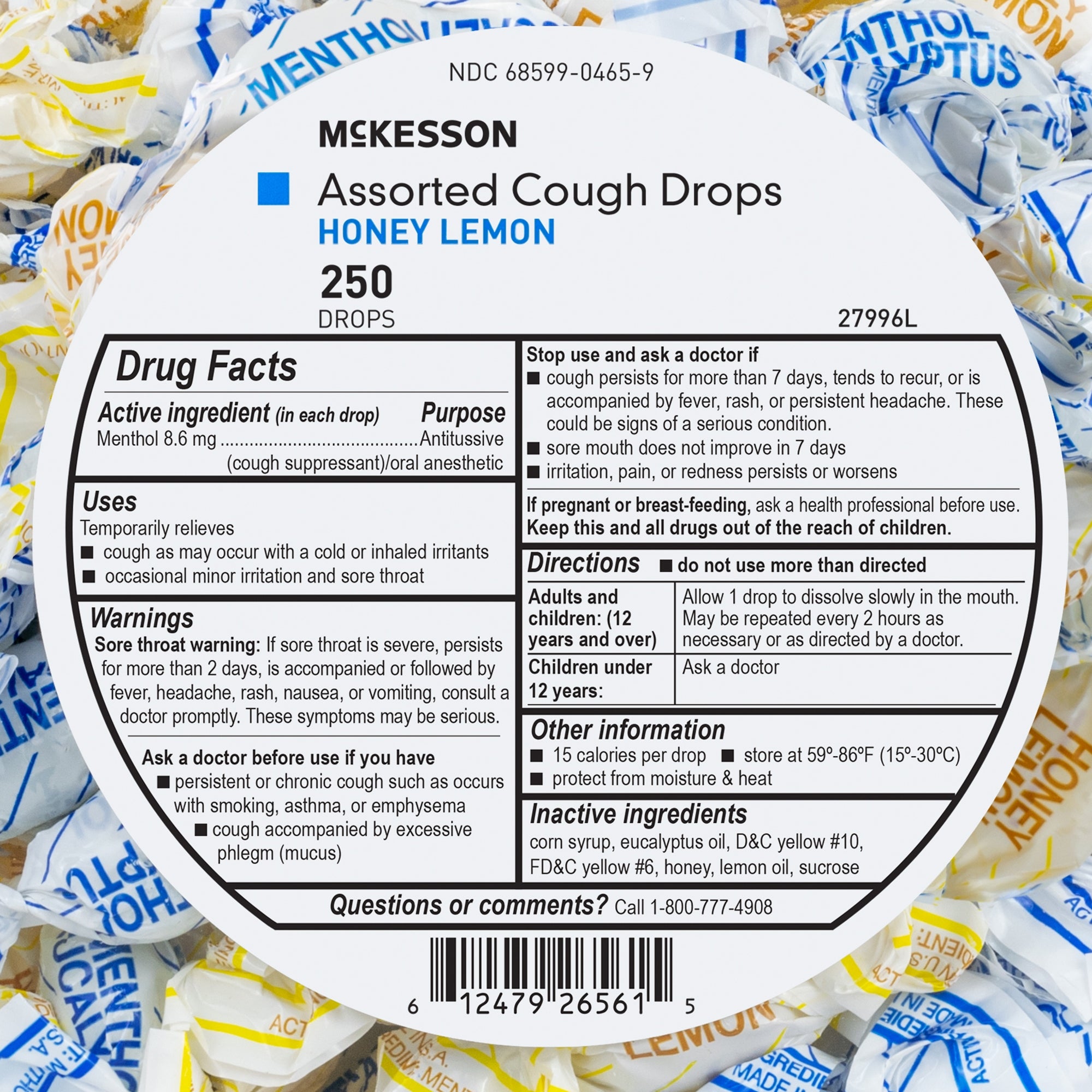 Cold and Cough Relief McKesson Brand 8.6 mg Strength Lozenge 250 per Jar, Packaging Type- Case