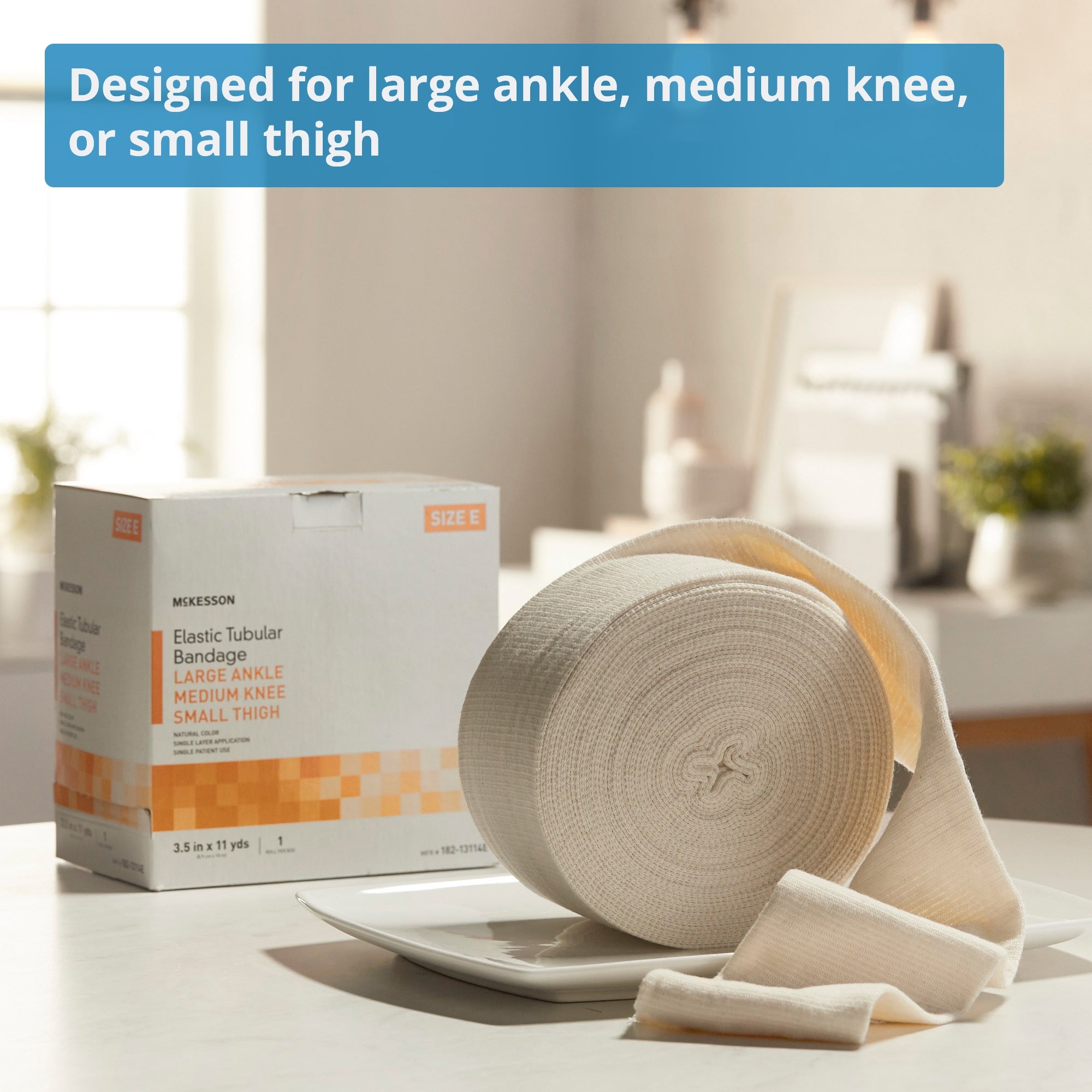 elastic tubular support bandage mckesson spandagrip 3 1 2 inch x 11 yard large ankle medium knee pull on natural nonsterile size e standard compression packaging type box