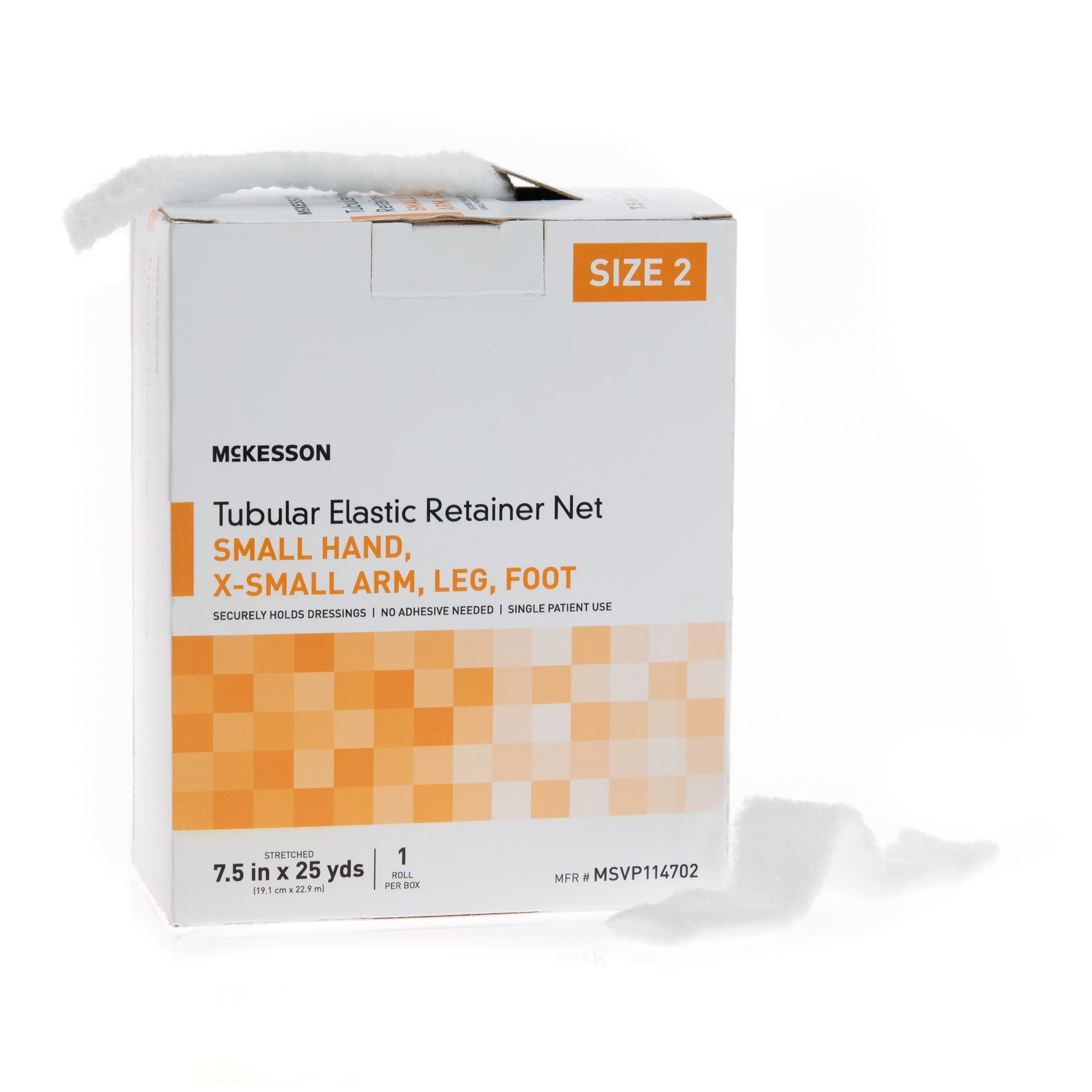 Elastic Net Retainer Dressing McKesson Tubular Elastic 7-1/2 Inch X 25 Yard (19.1 cm X 22.9 m) Size 2 White Small Hand / X-Small Arm / Leg / Foot NonSterile, Packaging Type- Case