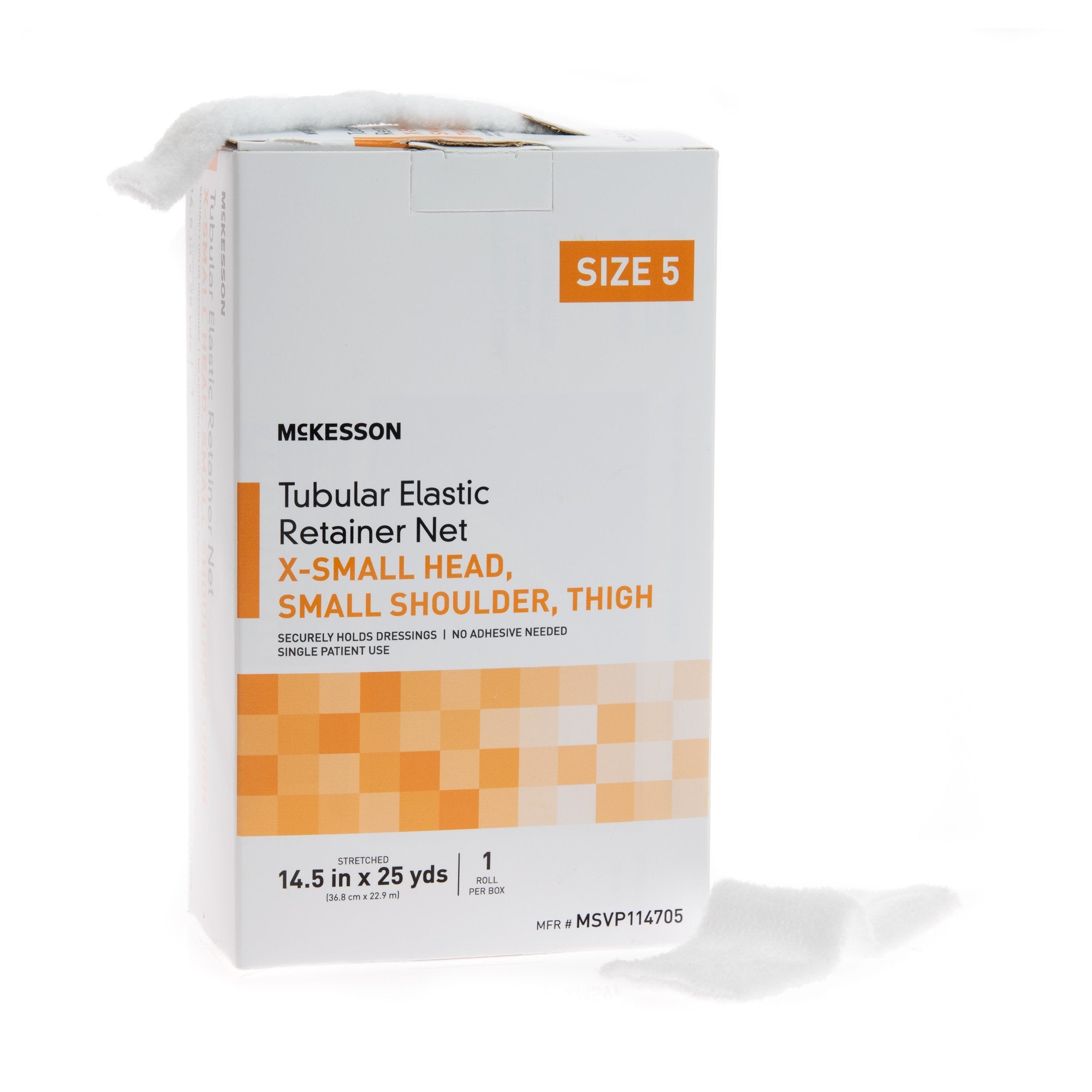 Elastic Net Retainer Dressing McKesson Tubular Elastic 14-1/2 Inch X 25 Yard Size 5 White X-Small Head / Small Shoulder / Thigh NonSterile, Packaging Type- Case