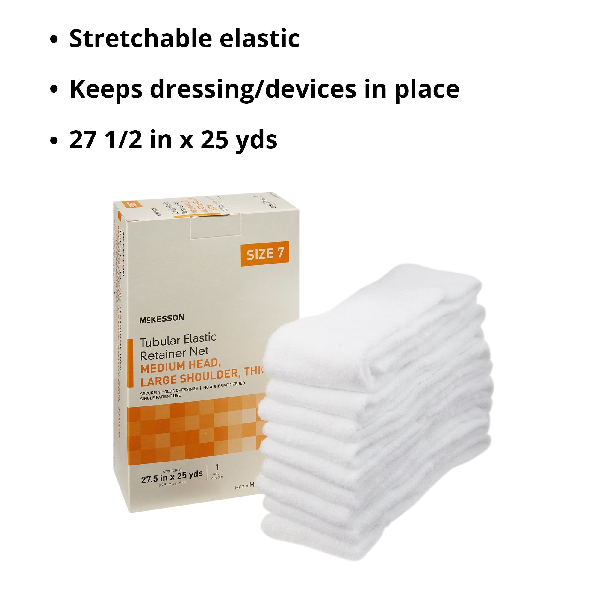 elastic net retainer dressing mckesson tubular elastic 27 1 2 inch x 25 yard 69 9 cm x 22 9 m size 7 white medium head large shoulder thigh nonsterile packaging type box