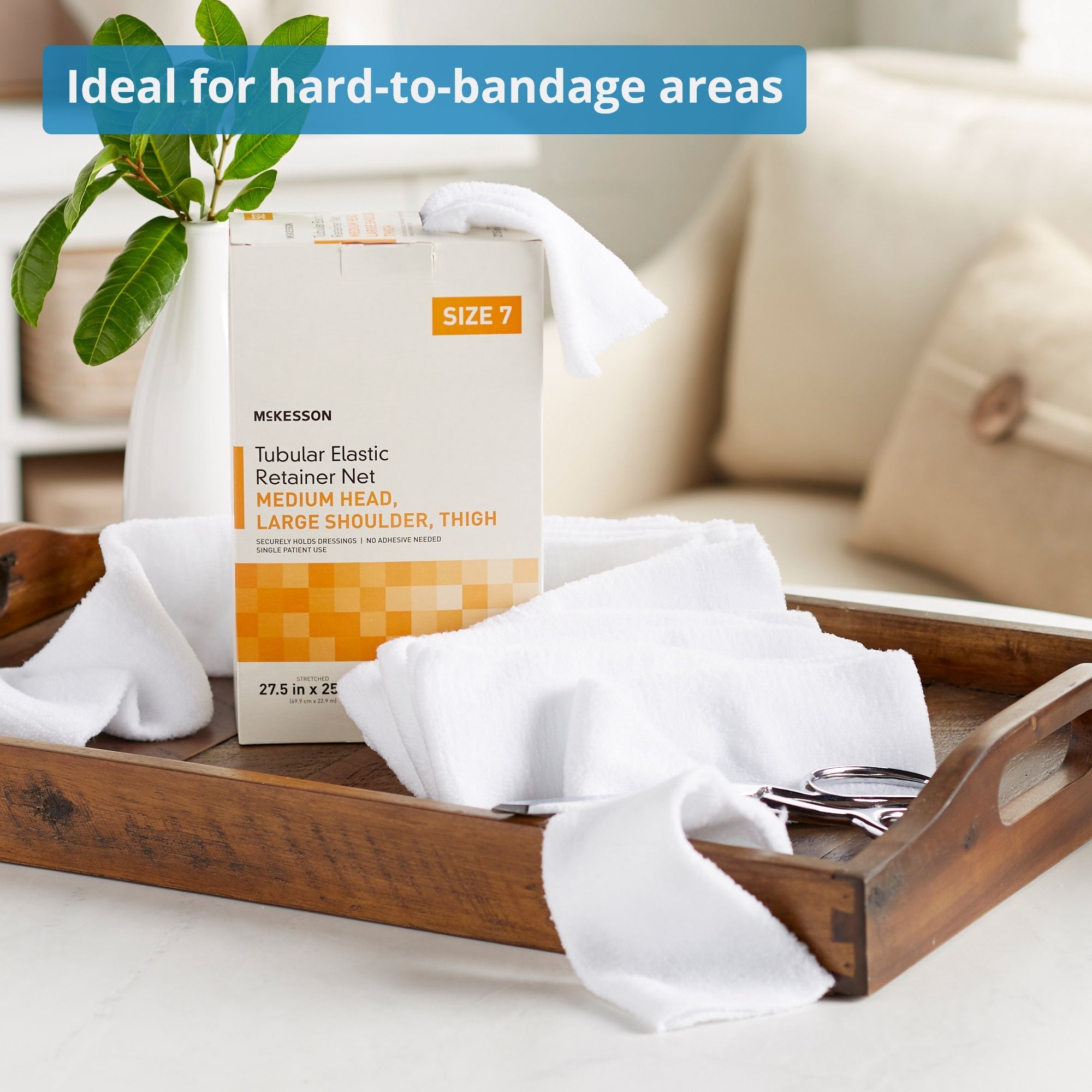 elastic net retainer dressing mckesson tubular elastic 27 1 2 inch x 25 yard 69 9 cm x 22 9 m size 7 white medium head large shoulder thigh nonsterile packaging type box