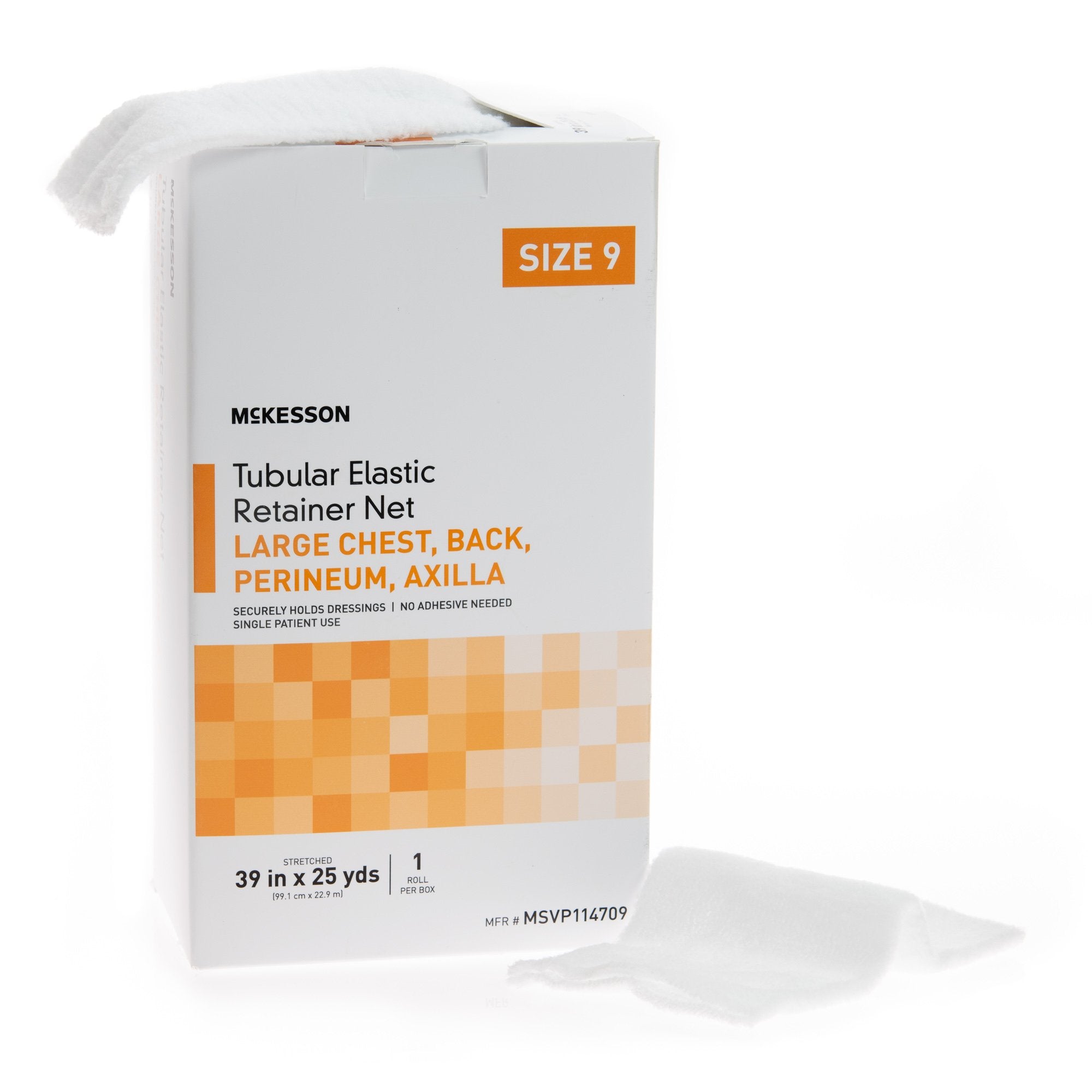 Elastic Net Retainer Dressing McKesson Tubular Elastic 39 Inch X 25 Yard (99.1 cm X 22.9 m) Size 9 White Large Chest / Back / Perineum / Axilla NonSterile