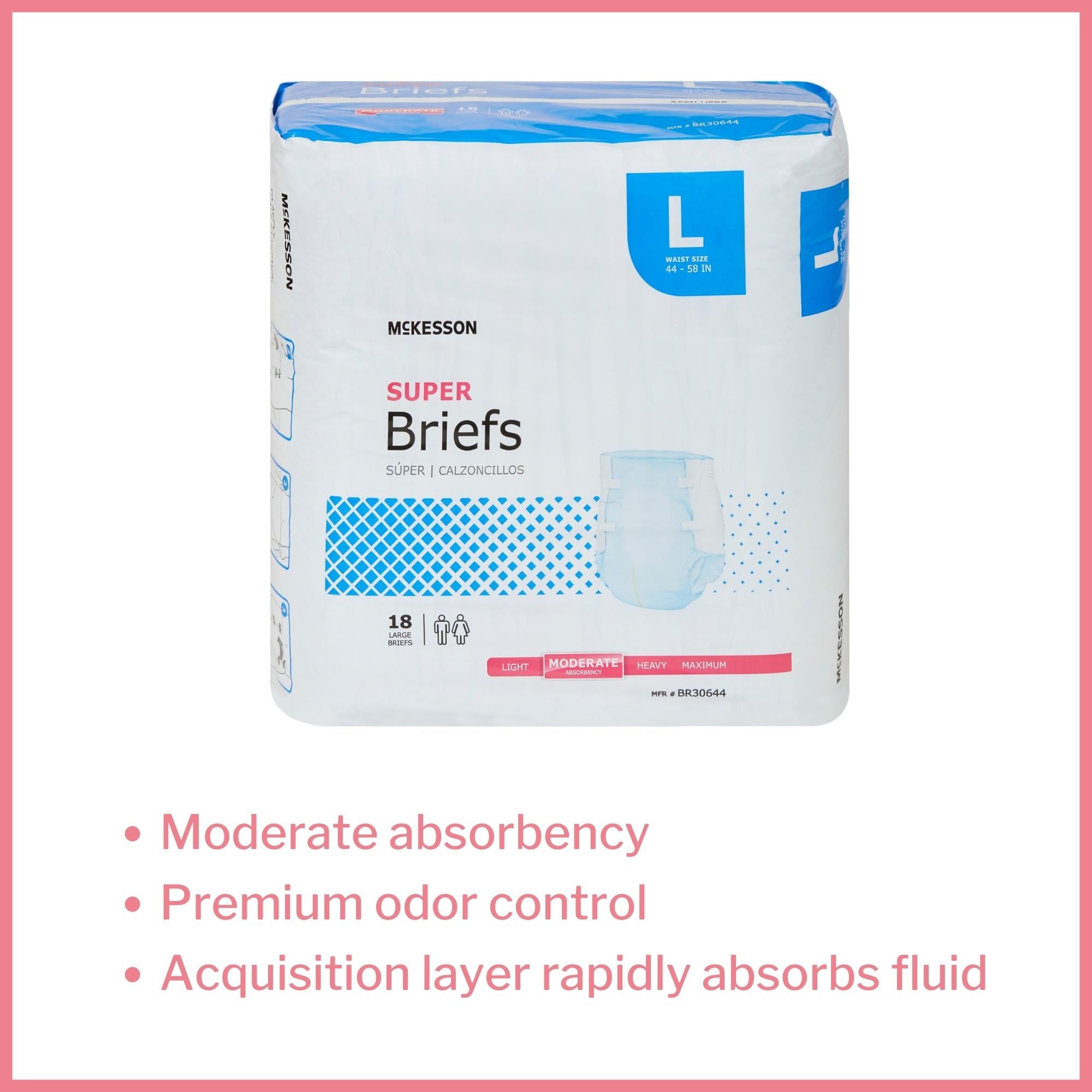 Unisex Adult Incontinence Brief McKesson Large Disposable Moderate Absorbency, Packaging Type- Case