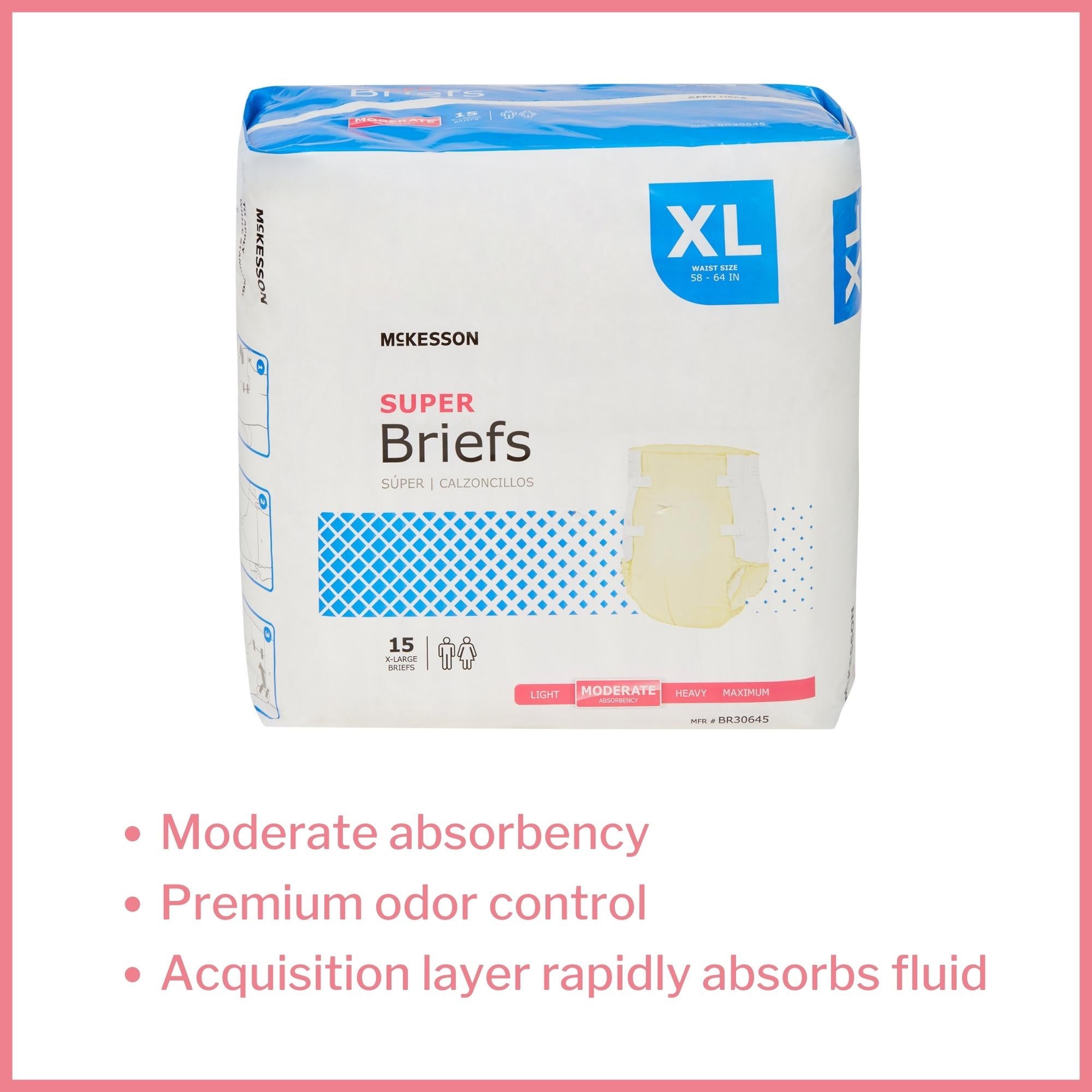 Unisex Adult Incontinence Brief McKesson X-Large Disposable Moderate Absorbency, Packaging Type- Case