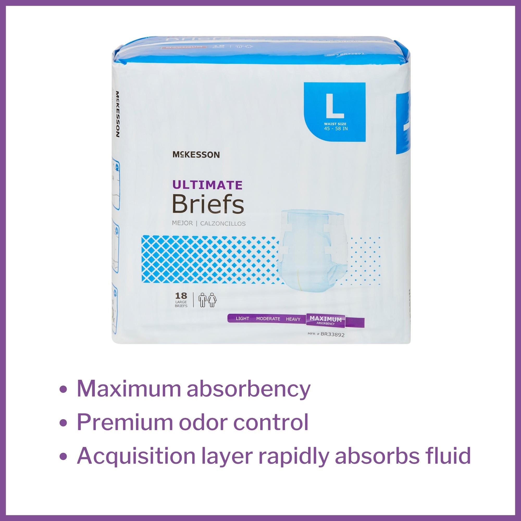 Unisex Adult Incontinence Brief McKesson Large Disposable Heavy Absorbency, Packaging Type- Case