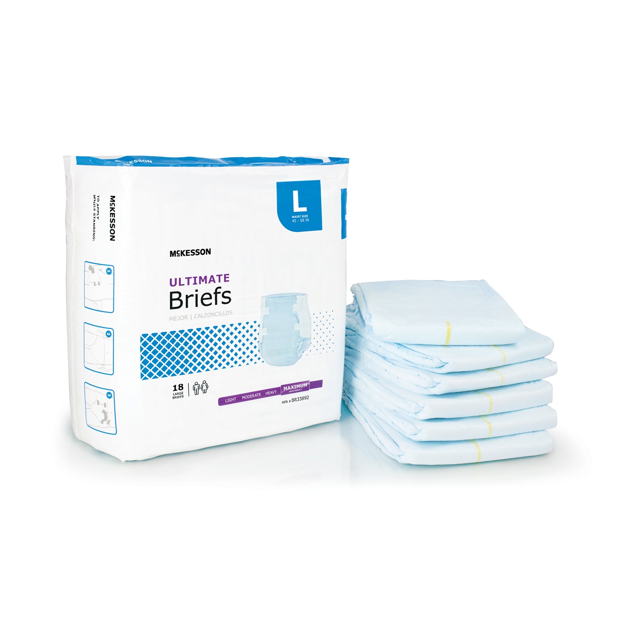 Unisex Adult Incontinence Brief McKesson Large Disposable Heavy Absorbency, Packaging Type- Case