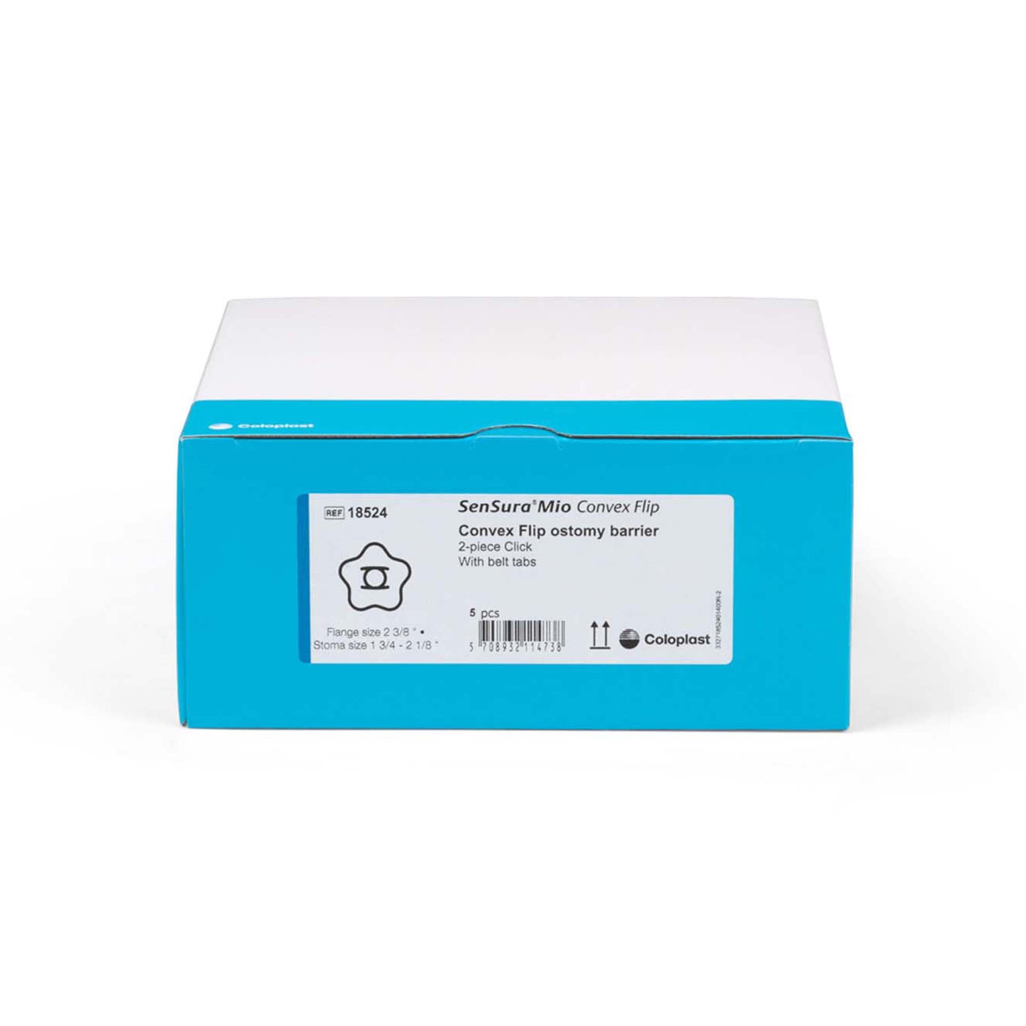 Ostomy Barrier SenSura Mio Convex Flip Precut, Extended Wear Elastic Adhesive 60 mm Flange Blue Code System 1-3/4 Inch Opening,Packaging Type- Box