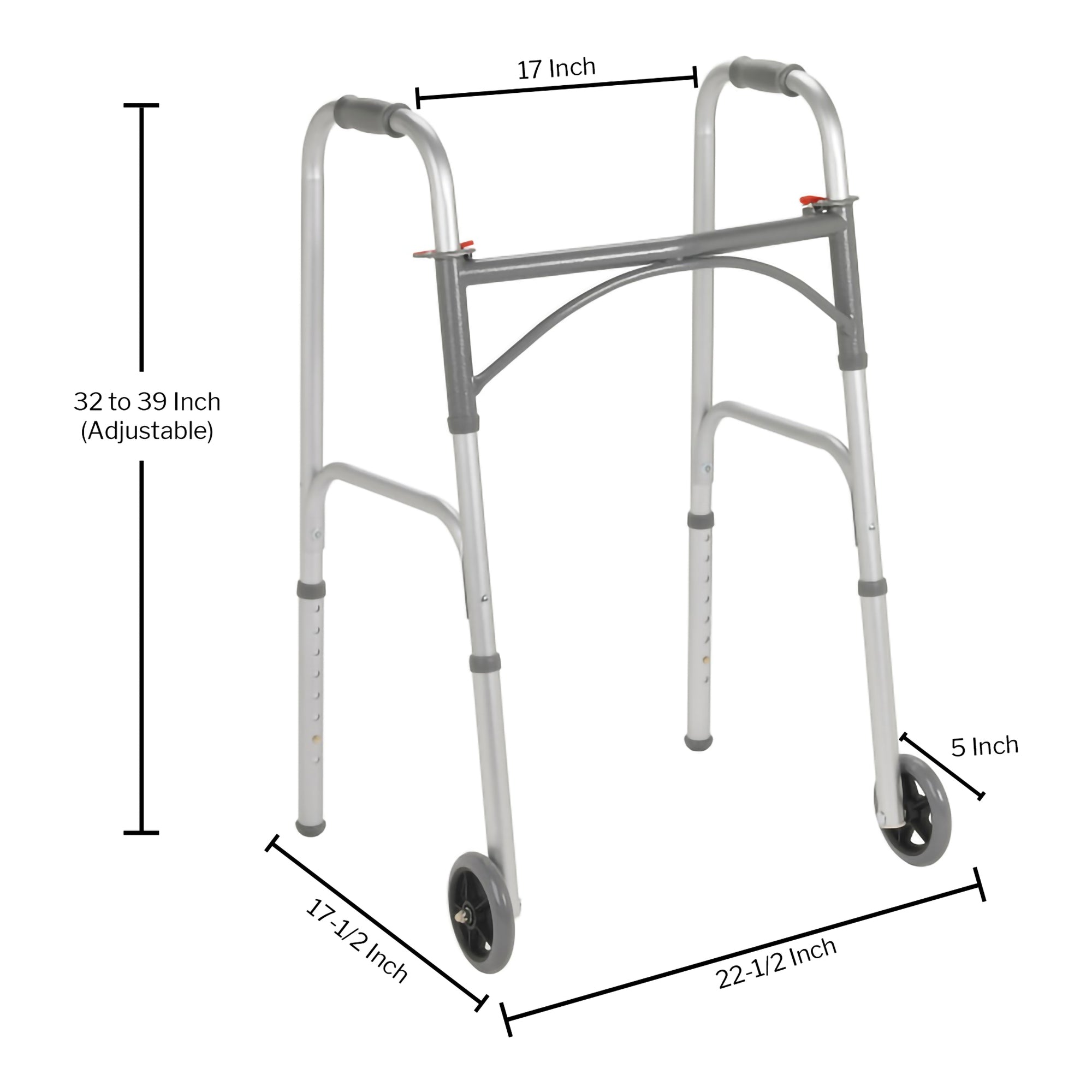 Dual Release Folding with Wheels Adjustable Height McKesson Steel Frame 350 lbs. Weight Capacity 32 to 39 Inch Height, Packaging Type- Each