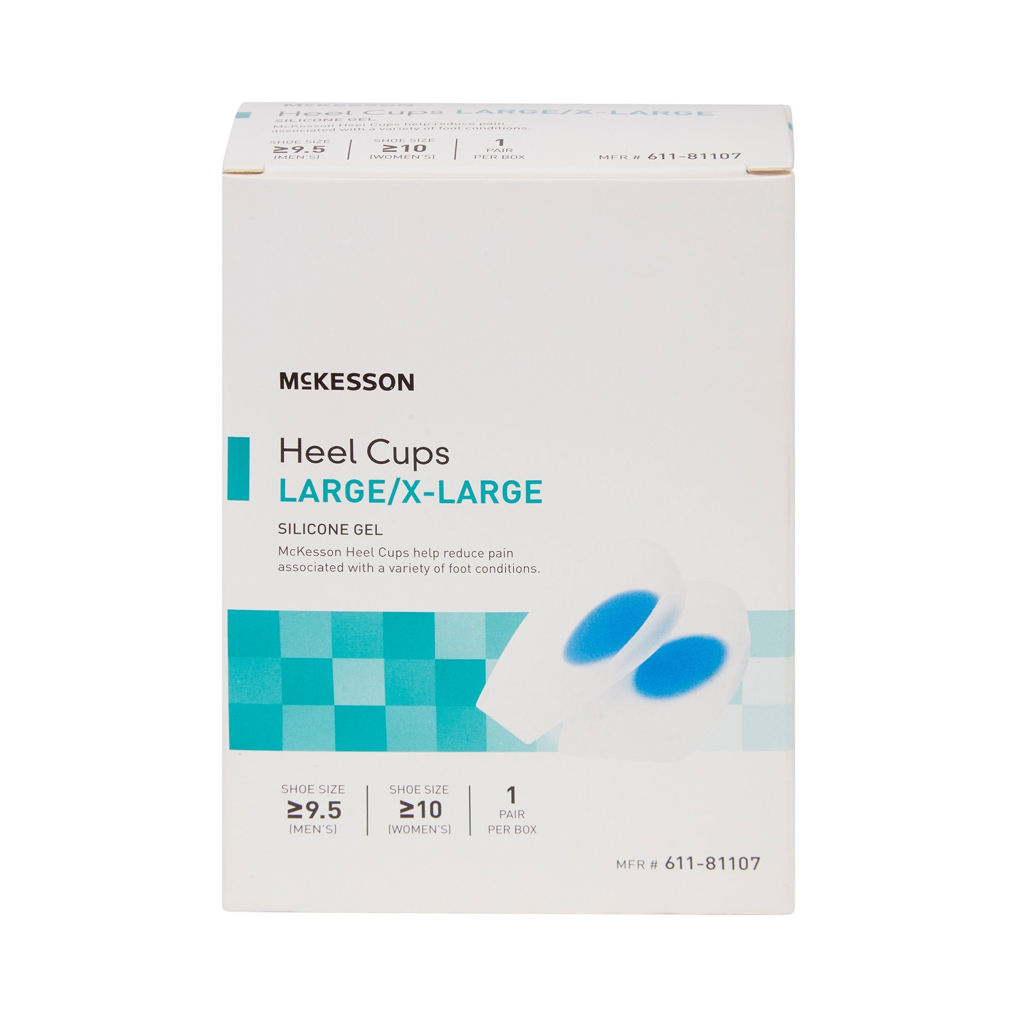 Heel Cup McKesson U-Shaped Silicone Gel Male Up to 9-1/2, Female Up to 10 Blue / Transparent, Packaging Type- Case
