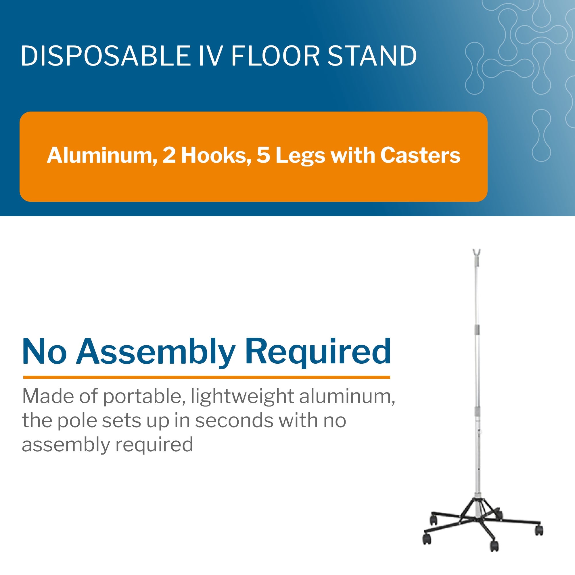 Disposable IV Stand Floor Stand McKesson 2-Hook 5 Caster Plastic Base, Packaging Type- Each