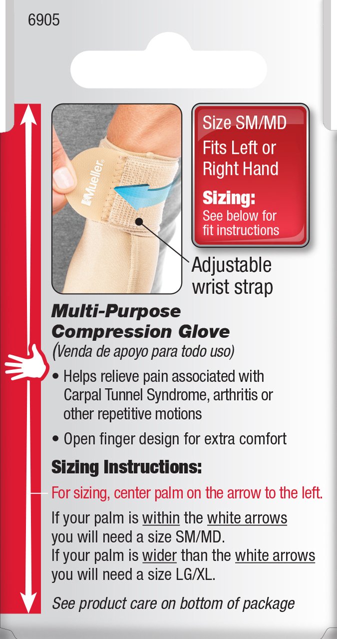 Compression Glove Mueller Compression & Support Gloves Fingerless Small / Medium Over-the-Wrist Length Ambidextrous,Packaging Type- Each