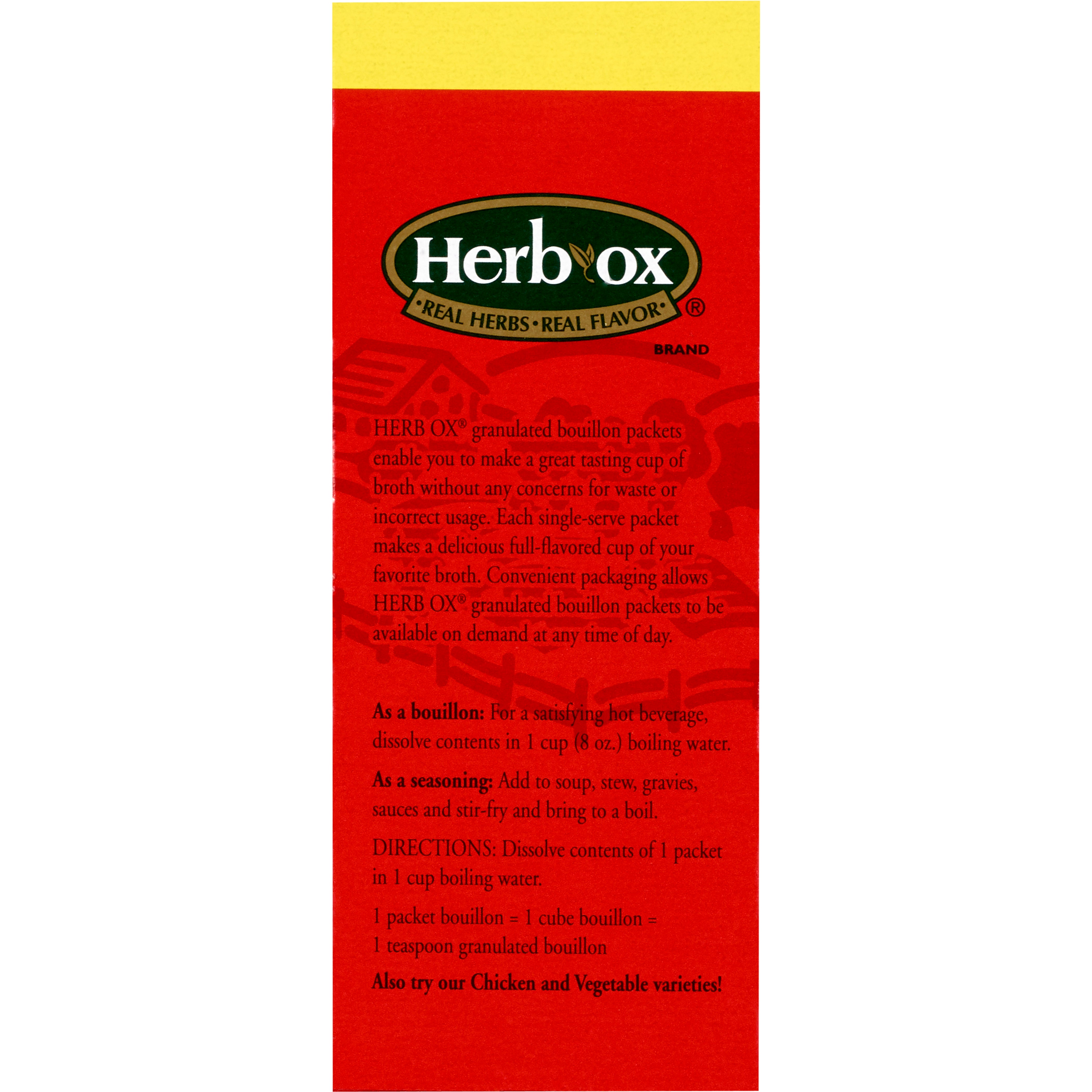 Instant Broth Herb-Ox Sodium Free Beef Flavor Bouillon Flavor Liquid 7.5 oz. Individual Packet, Packaging Type- Box