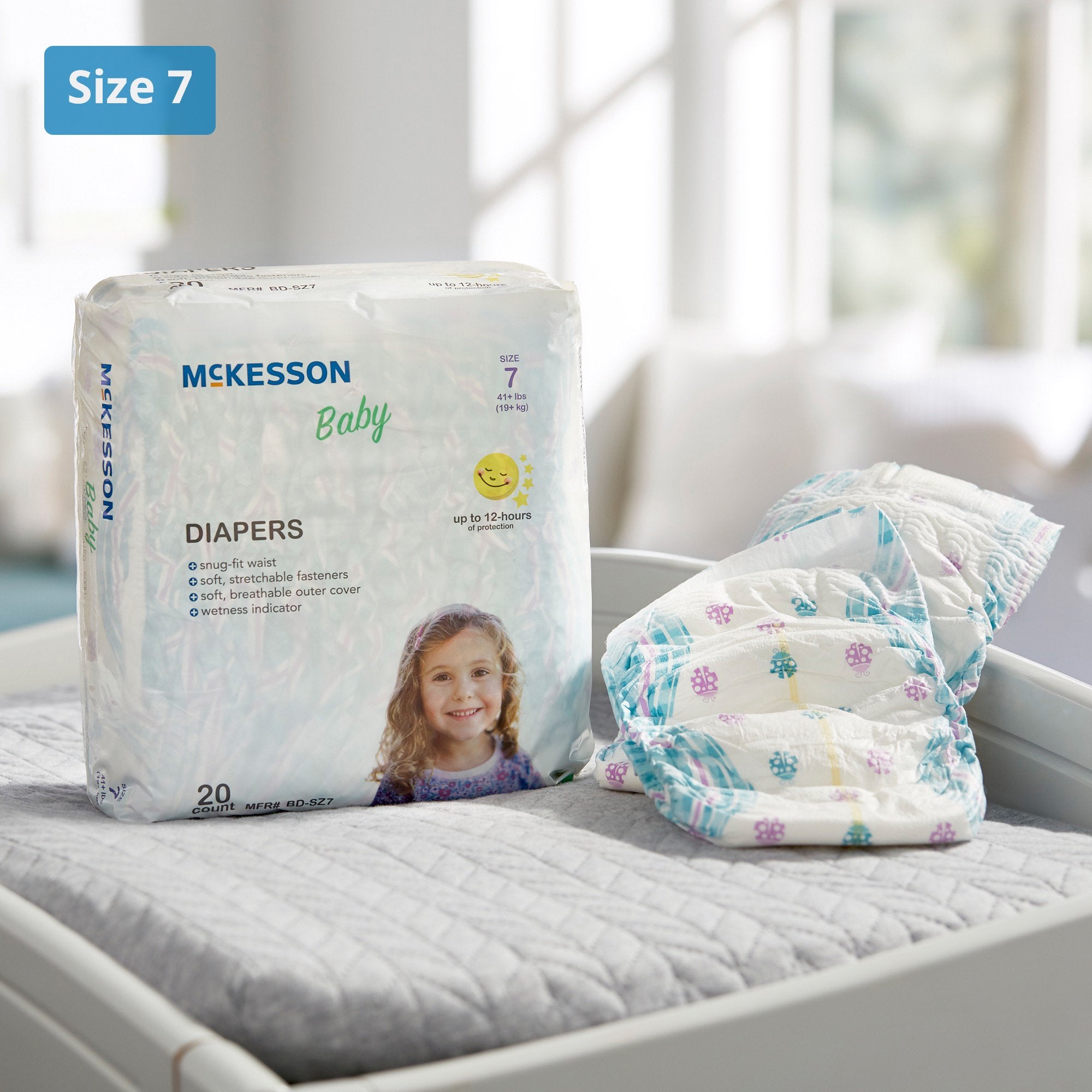 Unisex Baby Diaper McKesson Size 7 Disposable Heavy Absorbency, Packaging Type - Bag