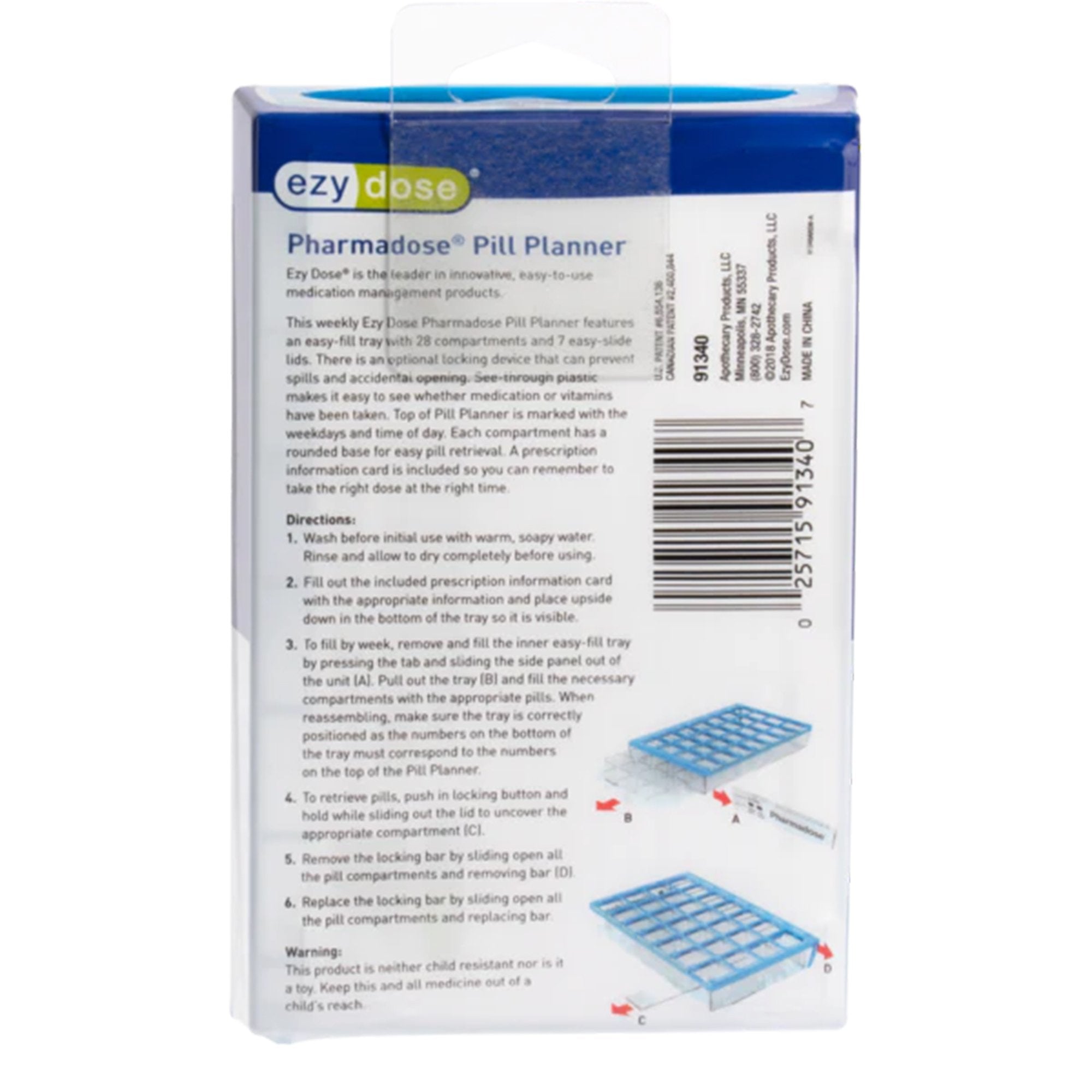 Pill Organizer Pharmadose Locking Pill Planner Small 7 Day 4 Dose,Packaging Type- Each