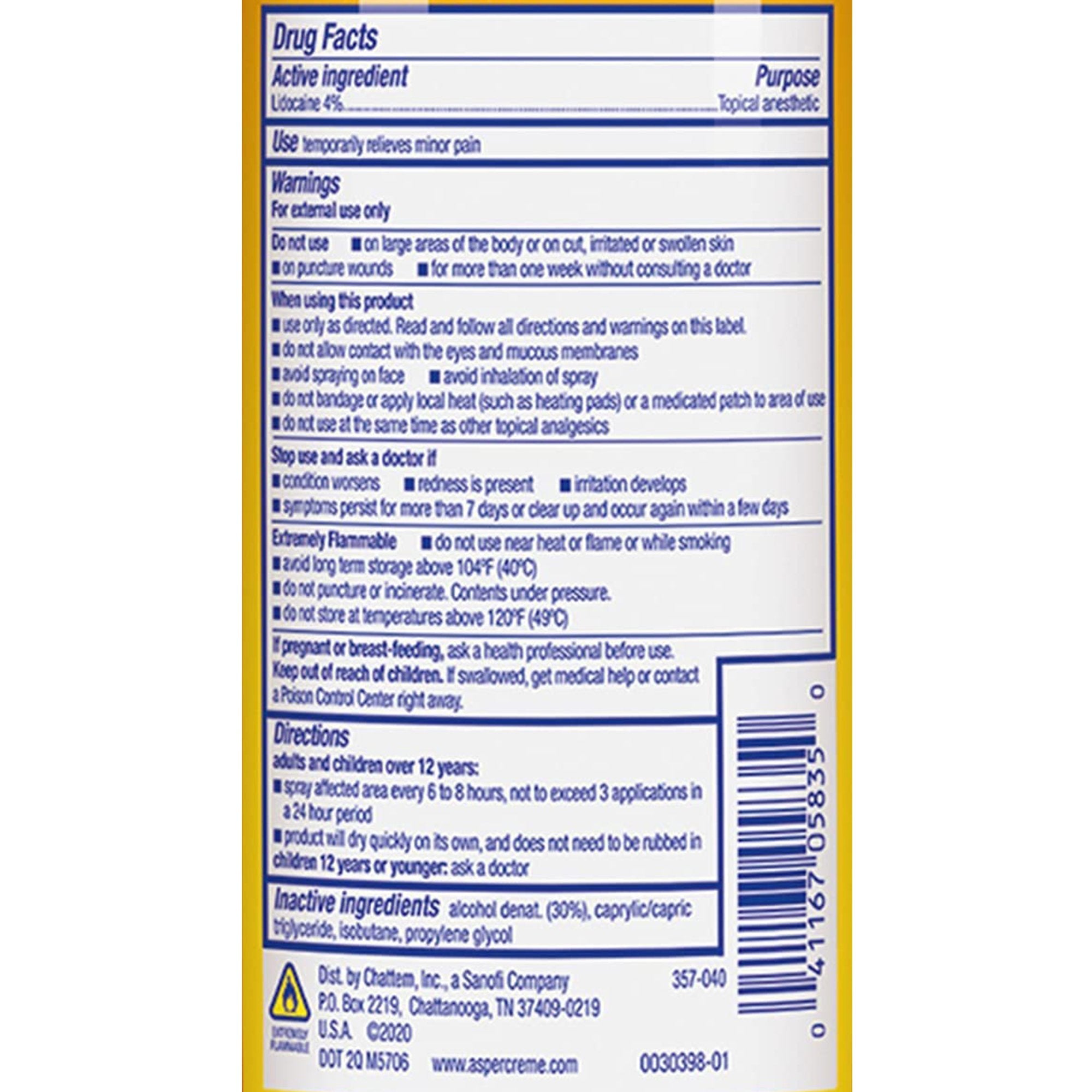 Topical Pain Relief Aspercreme Max 4% Strength Lidocaine Spray 4 oz.,Packaging Type- Each