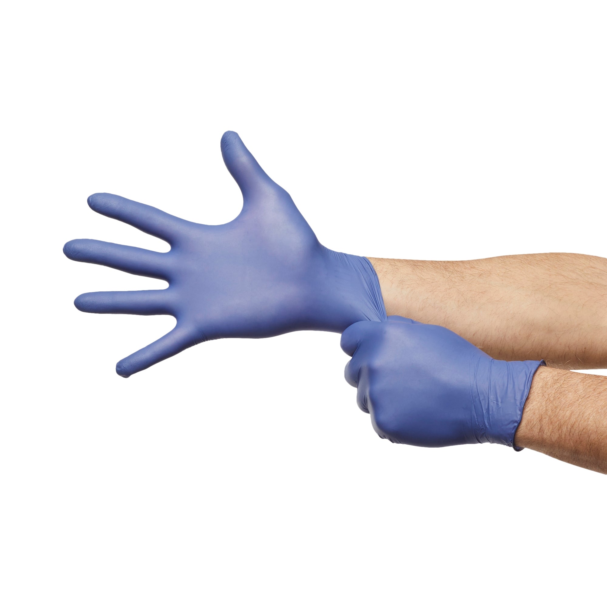 exam glove mckesson confiderm ldc medium nonsterile nitrile standard cuff length fully textured blue chemo tested fentanyl tested packaging type box