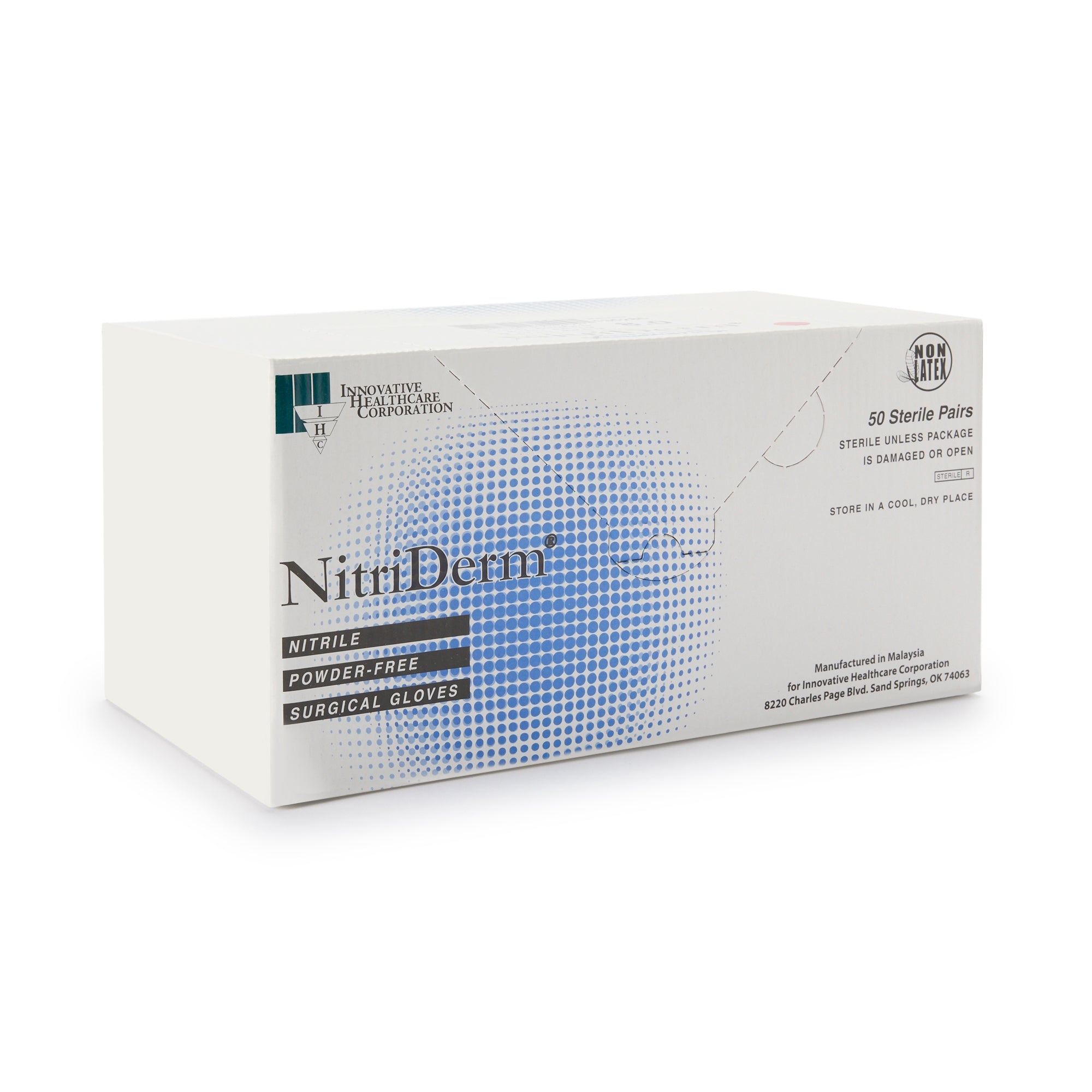 Surgical Glove NitriDerm Size 7.5 Sterile Nitrile Standard Cuff Length Fully Textured White Chemo Tested | 50Pair/Box