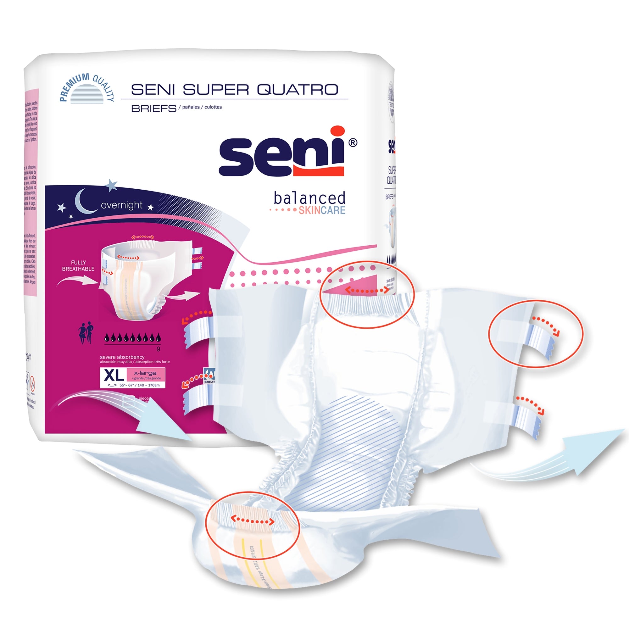 Unisex Adult Incontinence Brief Seni Super Quatro X-Large Disposable Heavy Absorbency, Packaging Type- Case