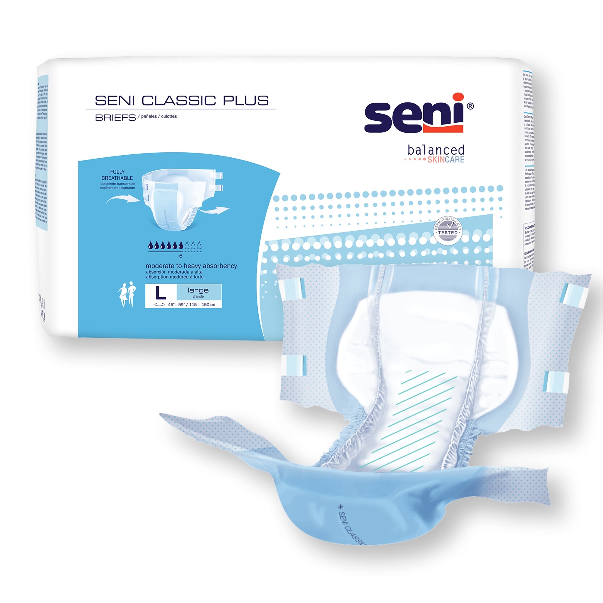 Unisex Adult Incontinence Brief Seni Classic Plus Large Disposable Moderate Absorbency, Packaging Type- Case