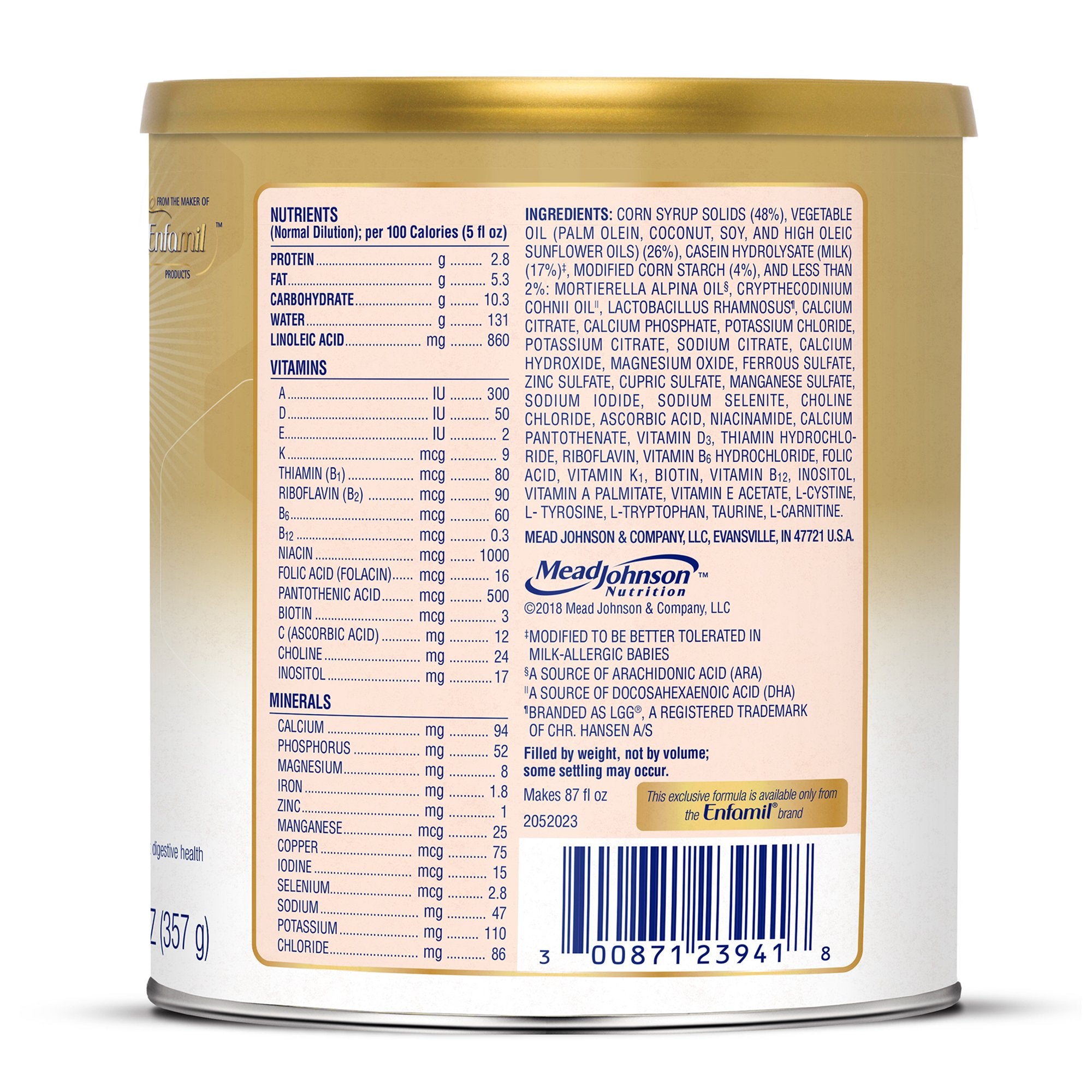 Infant Formula Nutramigen with Probiotic LGG Unflavored 12.6 oz. Can Powder Iron Cow's Milk Allergy,Packaging Type- Each