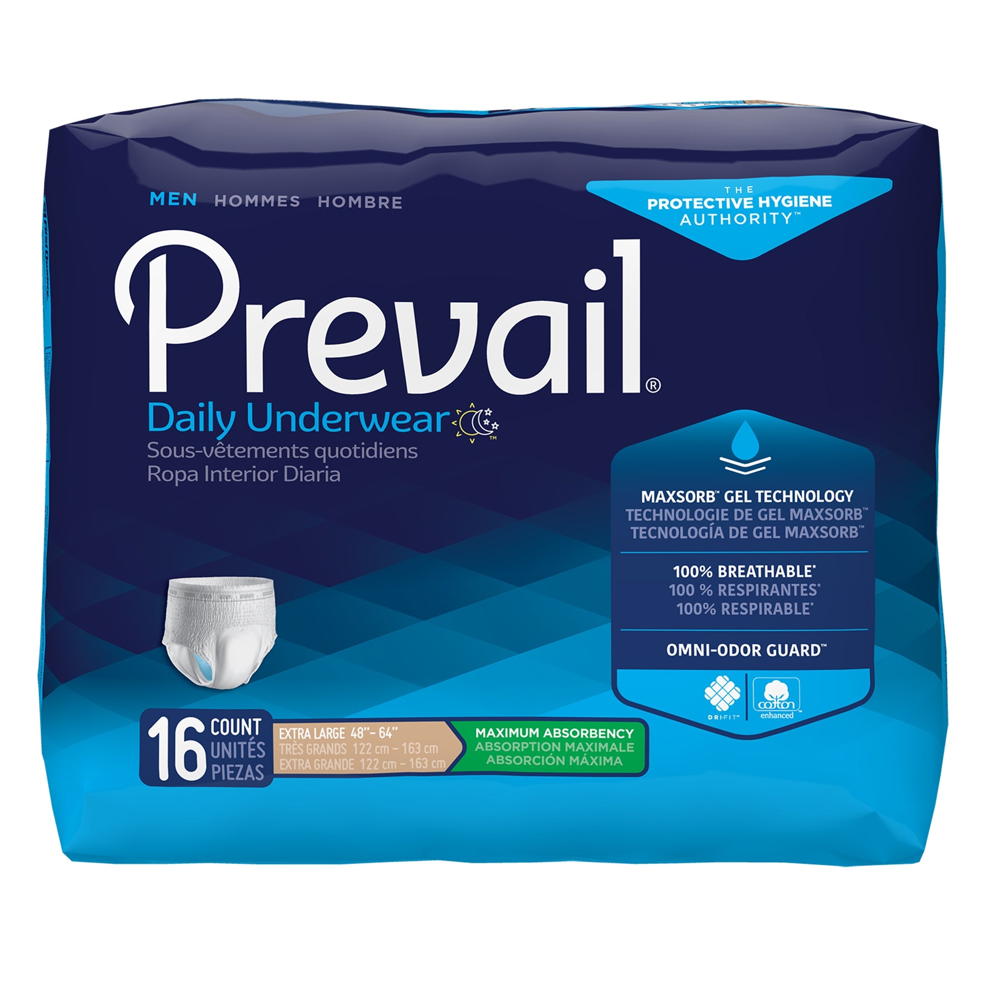 Male Adult Absorbent Underwear Prevail Daily Underwear Pull On with Tear Away Seams X-Large Disposable Heavy Absorbency, Packaging Type- Case