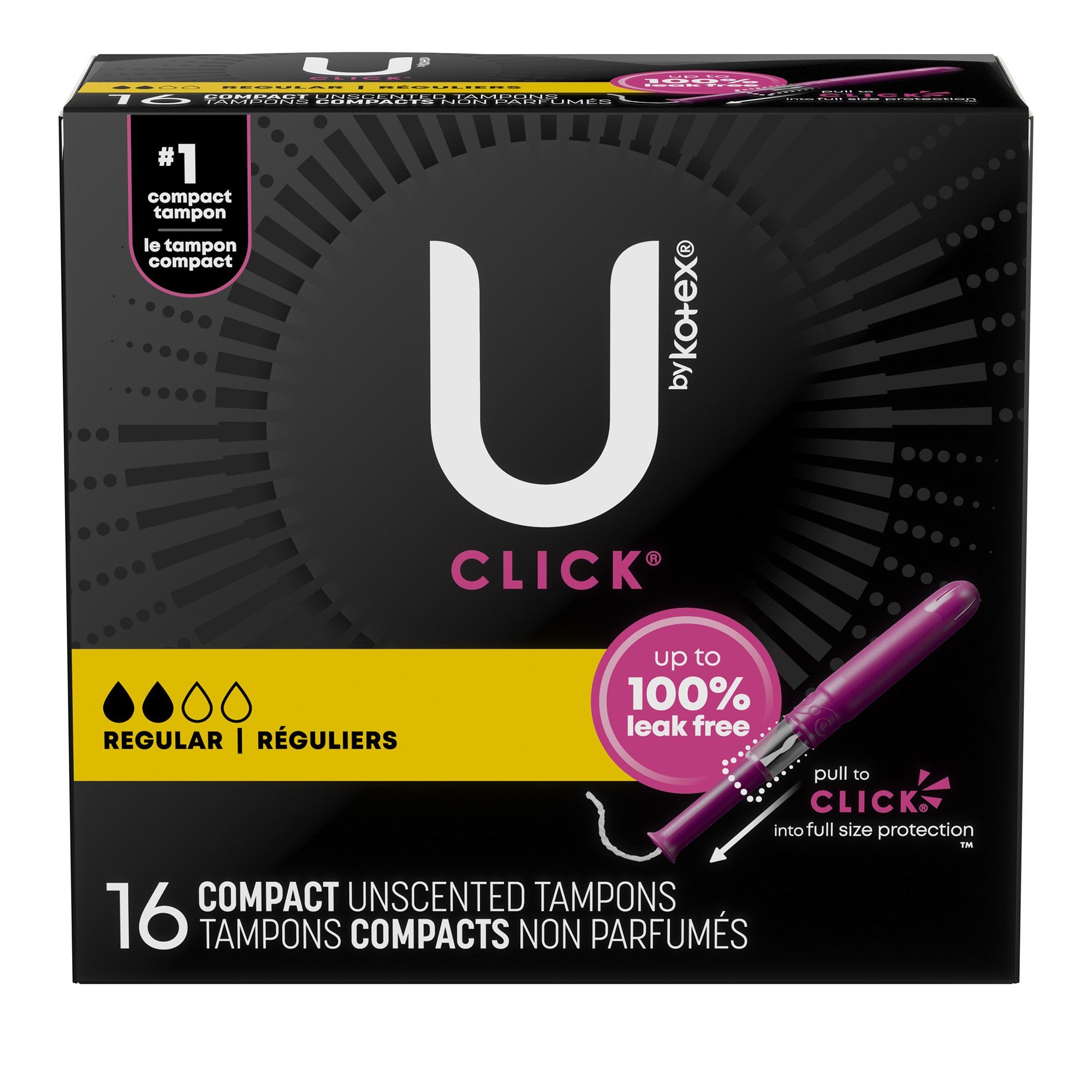 tampon u by kotex click regular absorbency plastic applicator individually wrapped packaging type case