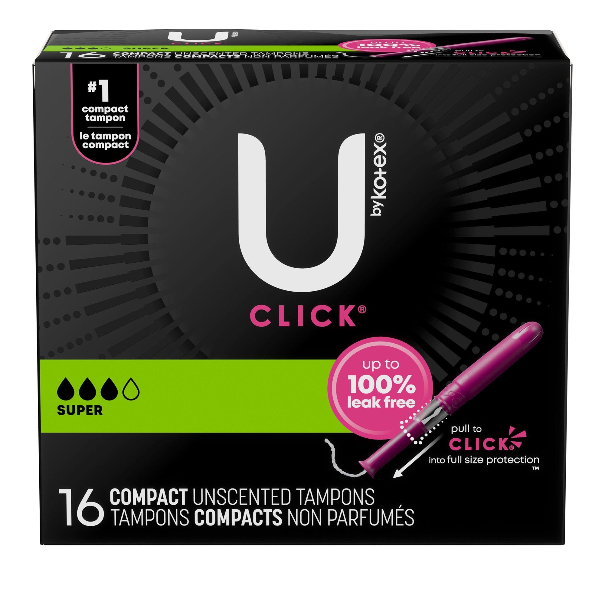 tampon u by kotex click super absorbency plastic applicator individually wrapped packaging type case