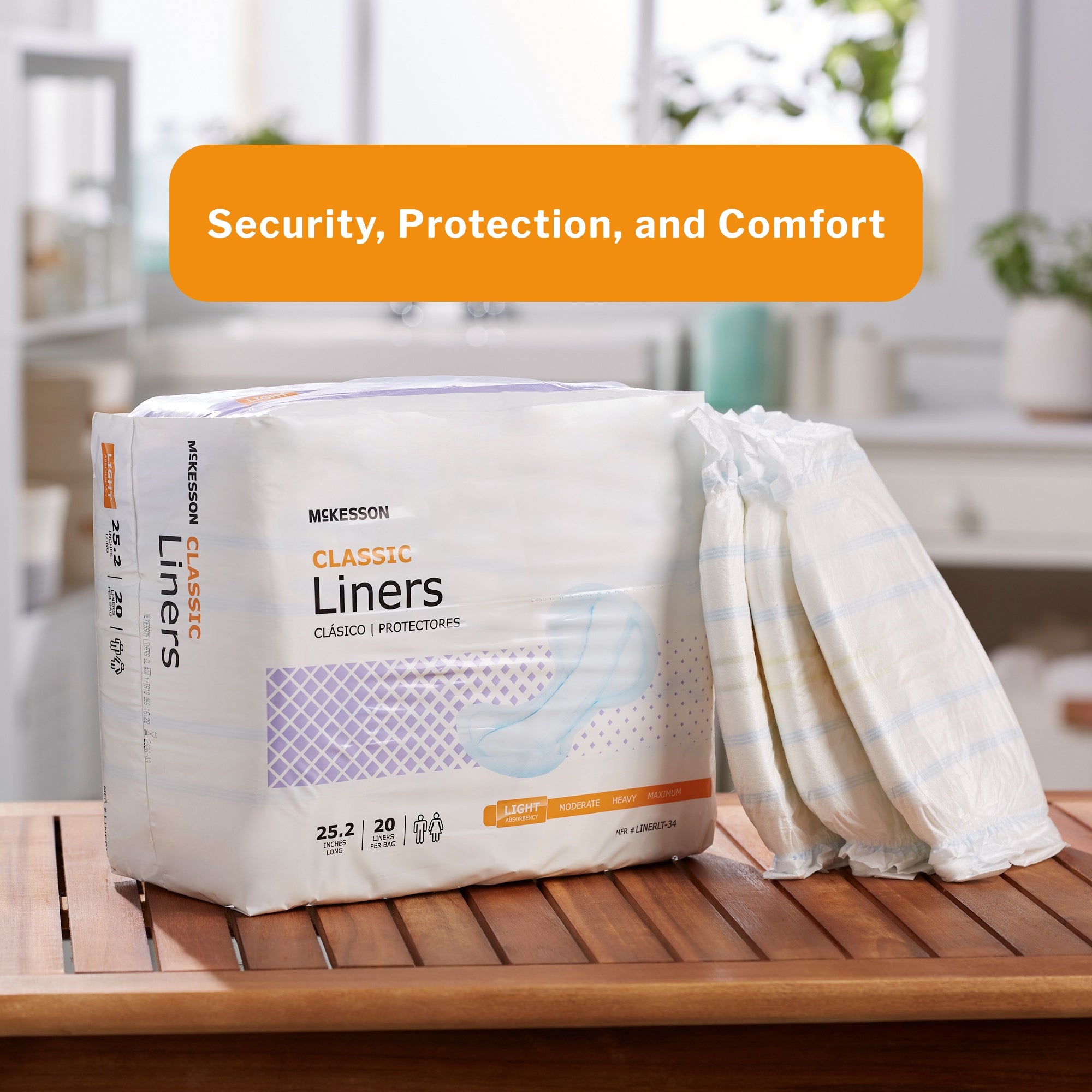 Incontinence Liner McKesson Classic 25-1/5 Inch Length Light Absorbency Polymer Core One Size Fits Most, Packaging Type- Case