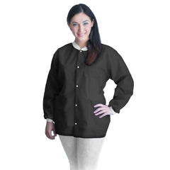 Lab Jacket FitMe Black Medium Hip Length 3-Layer SMS Disposable, Packaging Type- Case