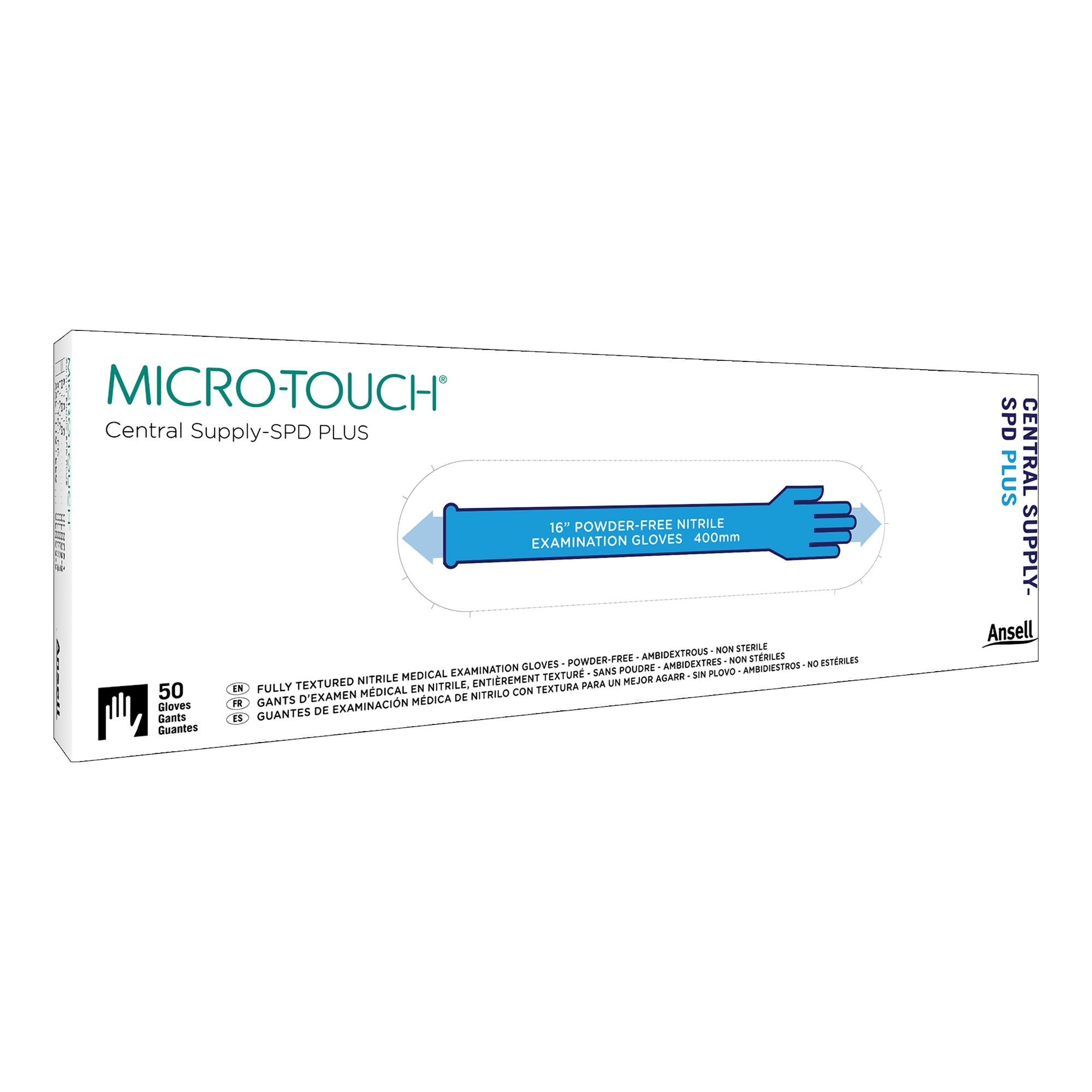 Utility Glove Micro-Touch Central Supply SPD Plus Large Nitrile Blue 16 Inch Beaded Cuff NonSterile,Packaging Type- Box