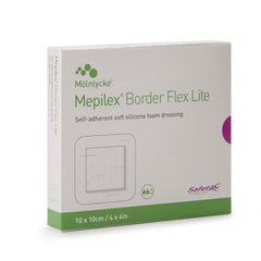 Thin Foam Dressing Mepilex Border Flex Lite 4 X 4 Inch With Border Film Backing Silicone Adhesive Square Sterile,Packaging Type- Box