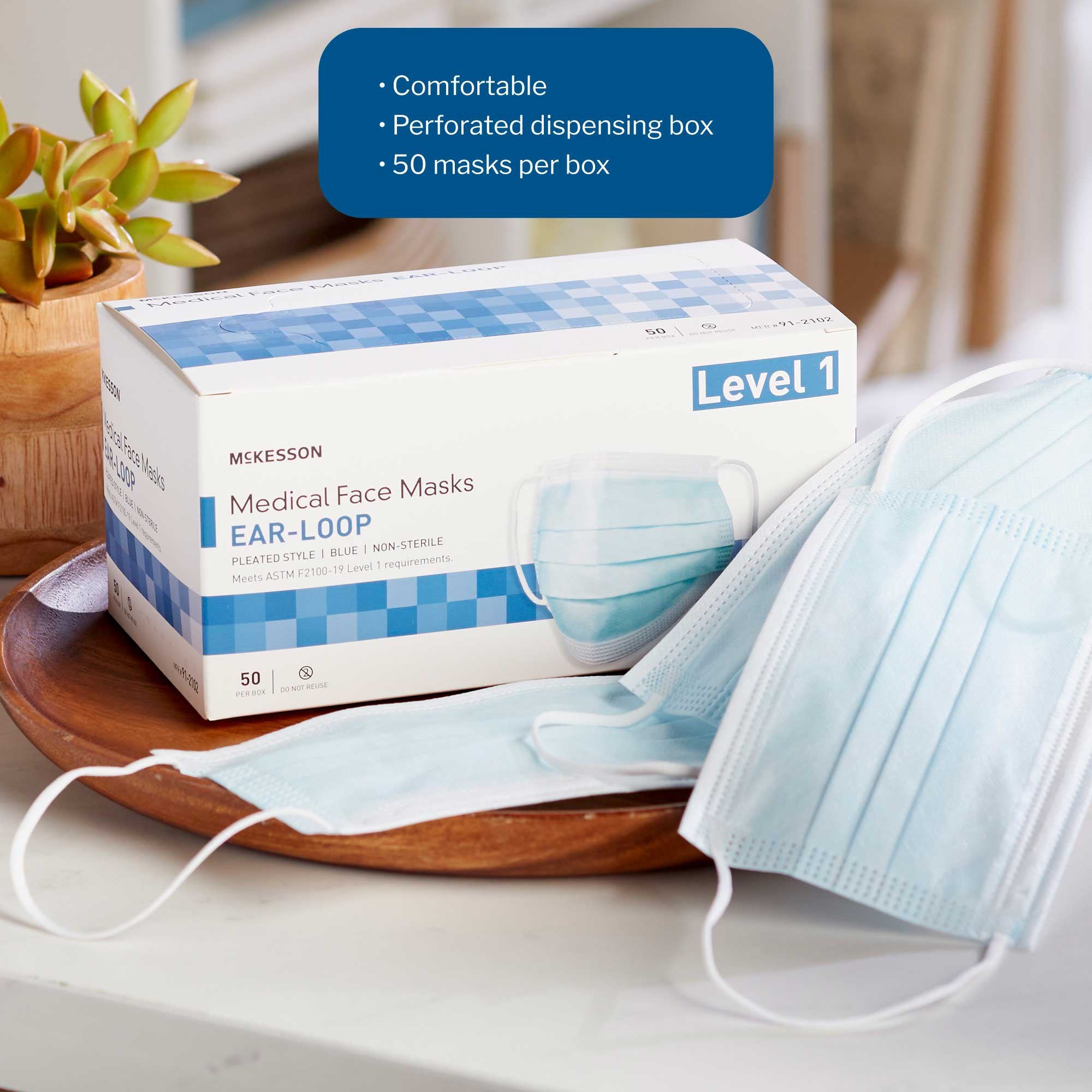 Procedure Mask McKesson ASTM Level 1 Earloops One Size Fits Most, Packaging Type- Case