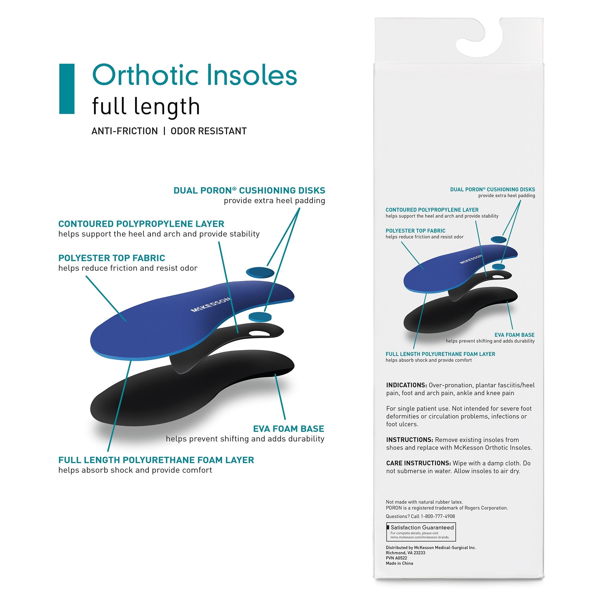Insole McKesson Brand Full Length Polypropylene / EVA / Polyester / Poron Male 12 to 13 Black / Blue