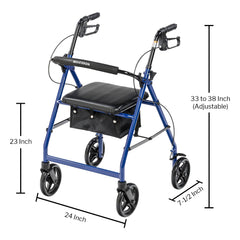 4 Wheel Rollator McKesson Blue Adjustable Height Aluminum Frame, Packaging Type- Case