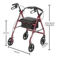 4 Wheel Rollator McKesson Red Adjustable Height Aluminum Frame, Packaging Type- Case