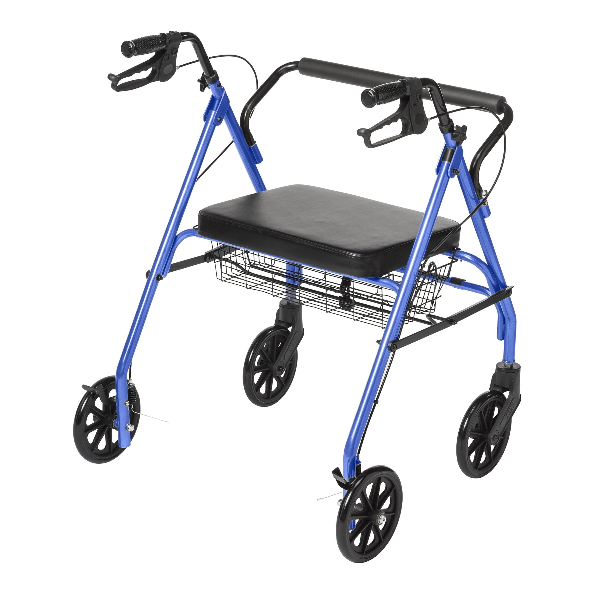 McKesson Bariatric 4-Wheel Rollator – Blue Folding Steel Frame, 8 in Casters, 500 lb Capacity, Adjustable Height, Latex-Free | HCPCS E0149